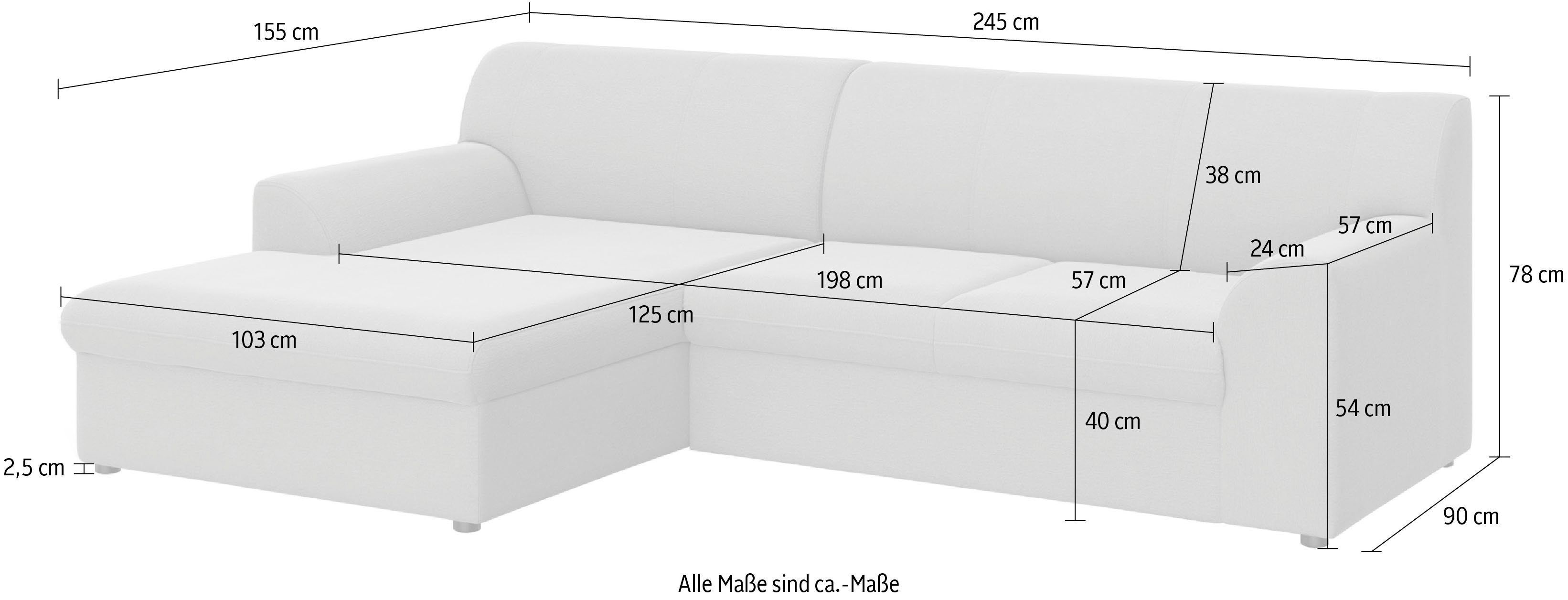 DOMO collection Hoekbank Topper, elegant en tijdloos, compacte afmetingen 245/155cm, L-vorm