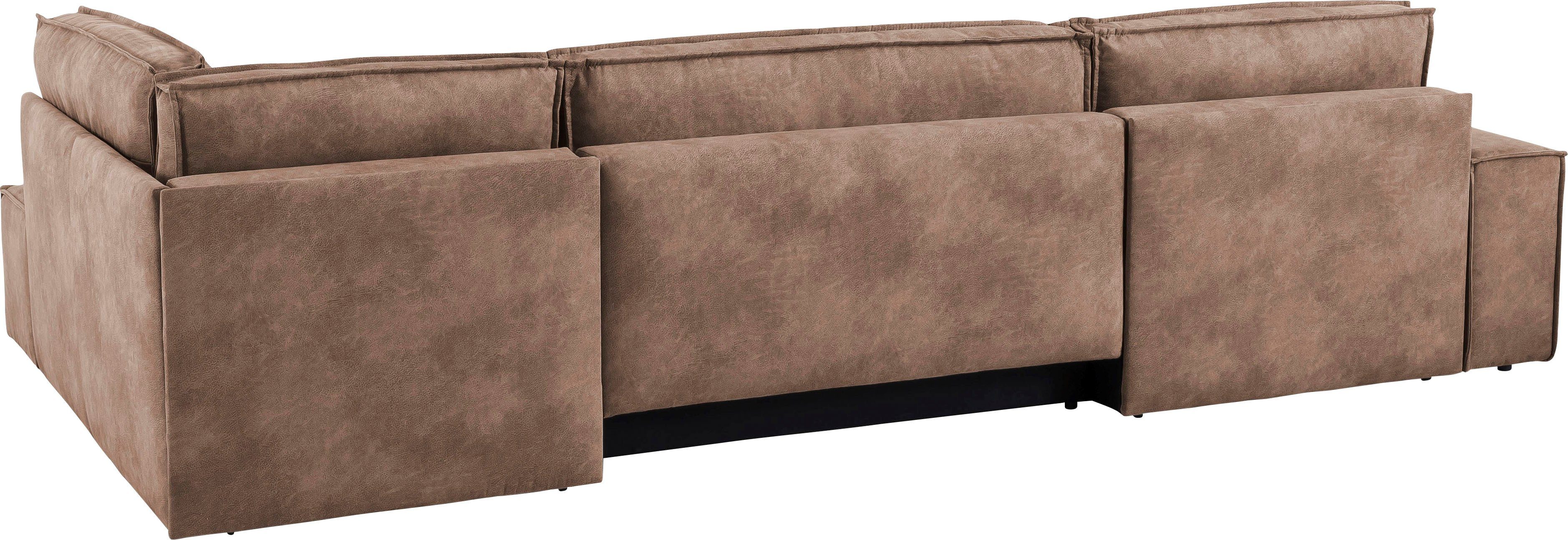 Home affaire Zithoek SHERWOOD 329 cm, U-vorm, slaapbank, Slaapfunctie met bedkist (194x139 cm), cord, vintage, fluweel