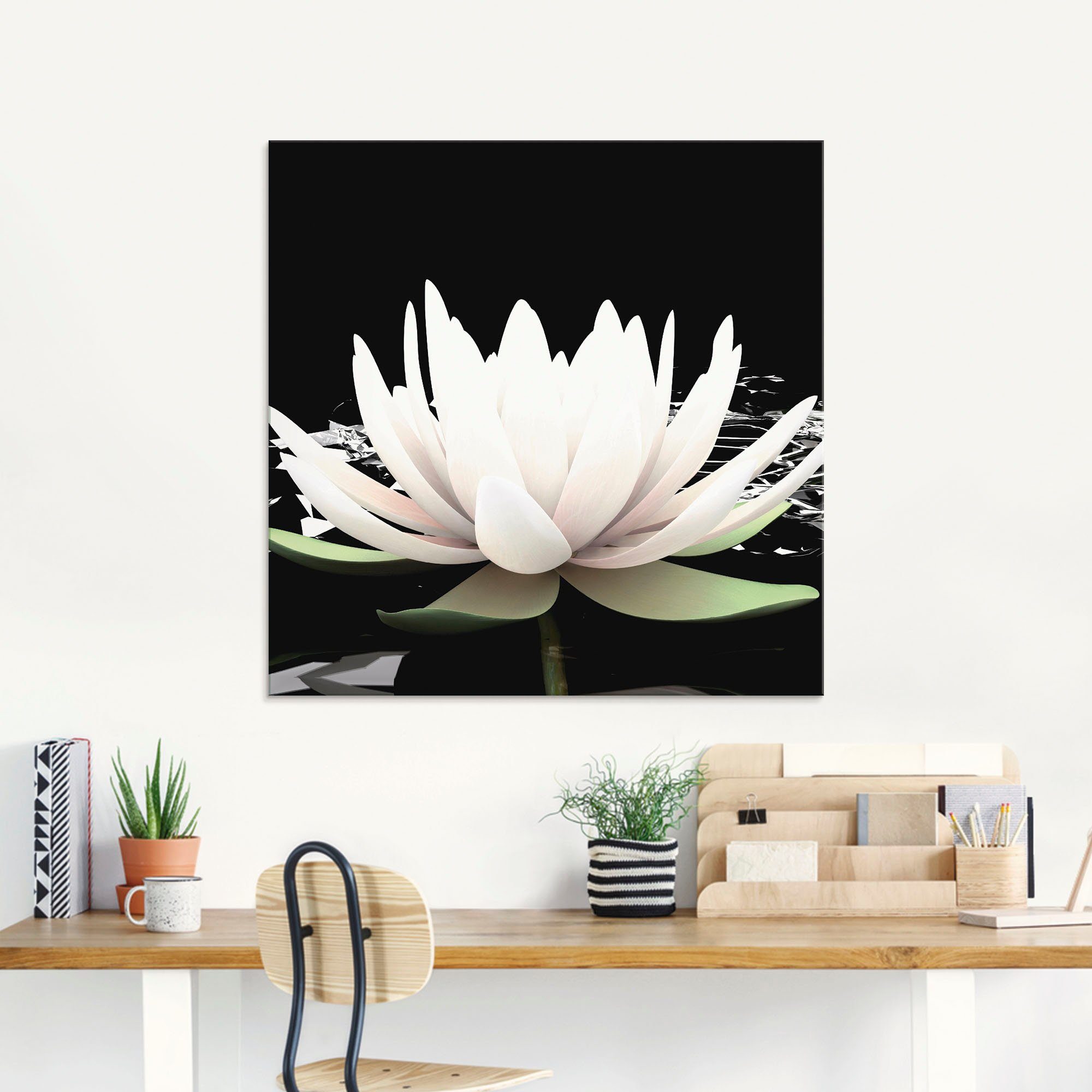 Artland Print op glas Twee lotusbloemen op het water