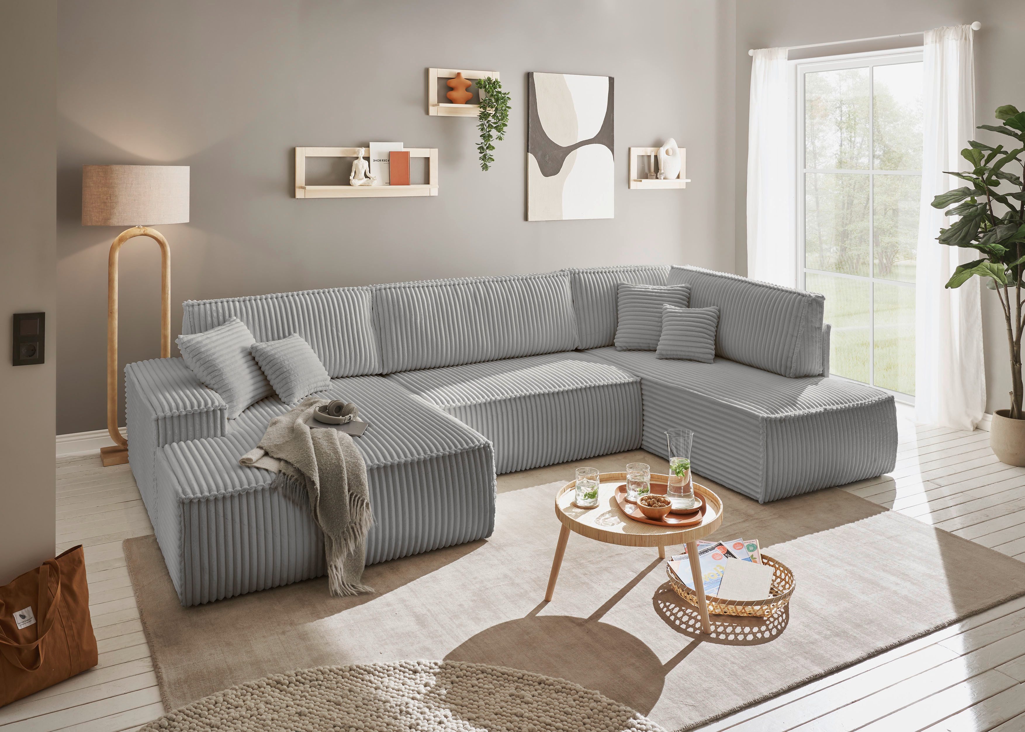 andas Zithoek FINNLEY U-model XXL 329 cm, bedbank, slaapfunctie m. bedkist