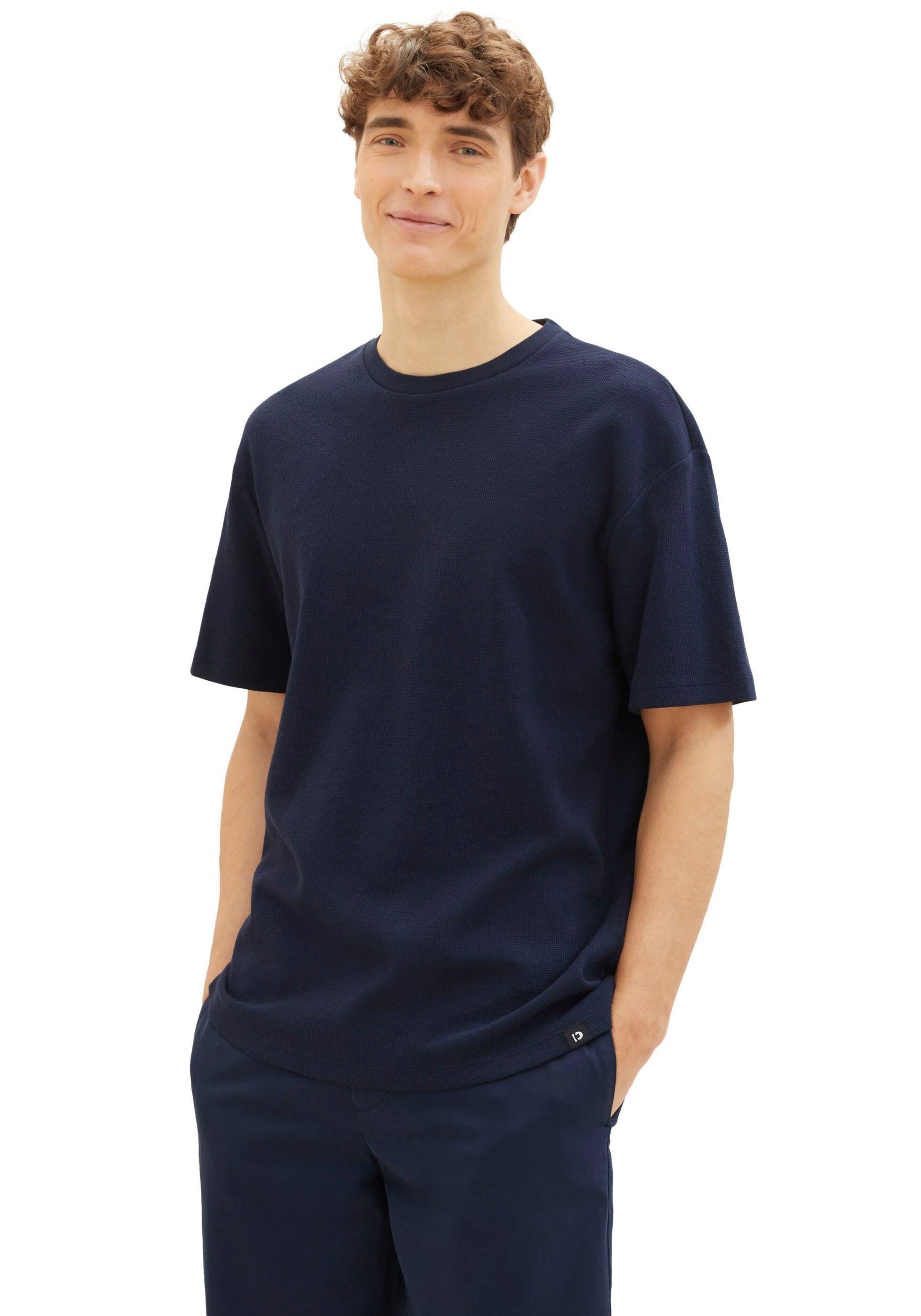 Tom Tailor Denim T-shirt met wafelstructuur en ronde hals