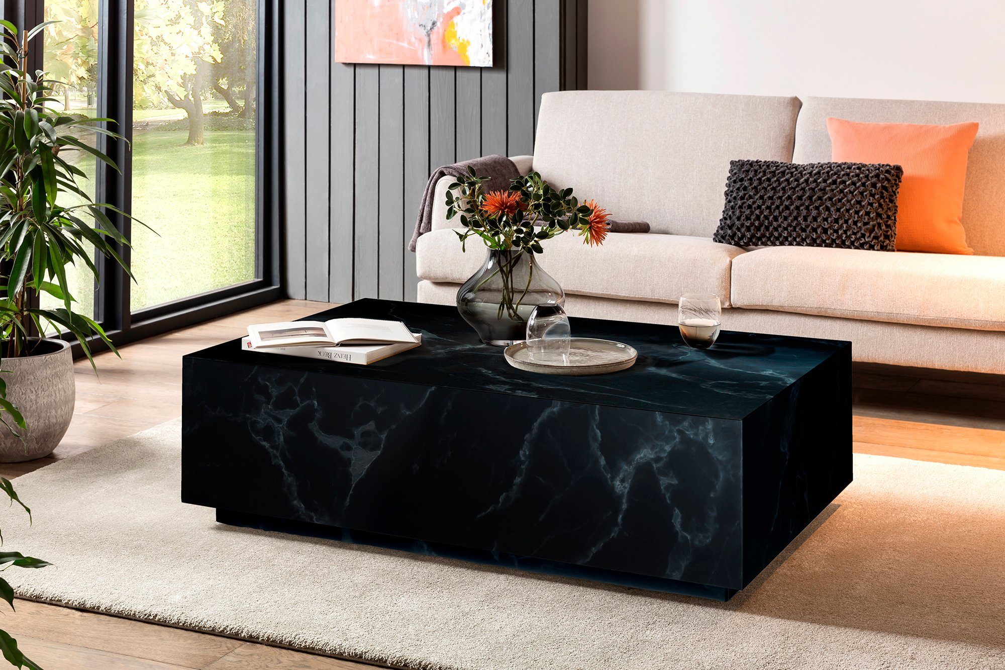 SalesFever Salontafel Almeria bijzettafel B/D 120/75 cm rechthoekig 120x75 cm, in marmerlook gefolieerd