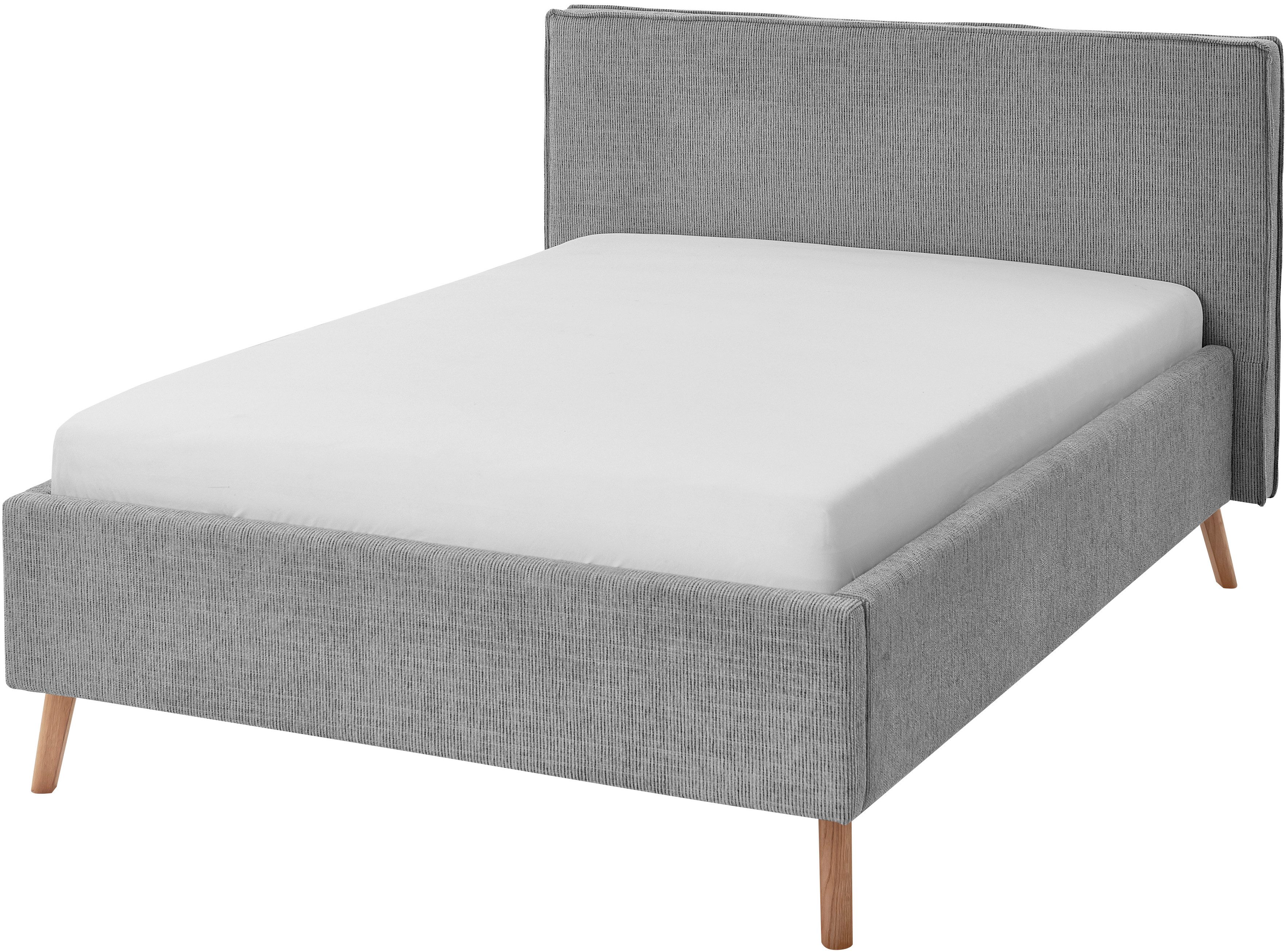 meise.möbel Gestoffeerd bed Riva met eikenkleurige houten poten, naar keuze met bedkist en lattenbodem
