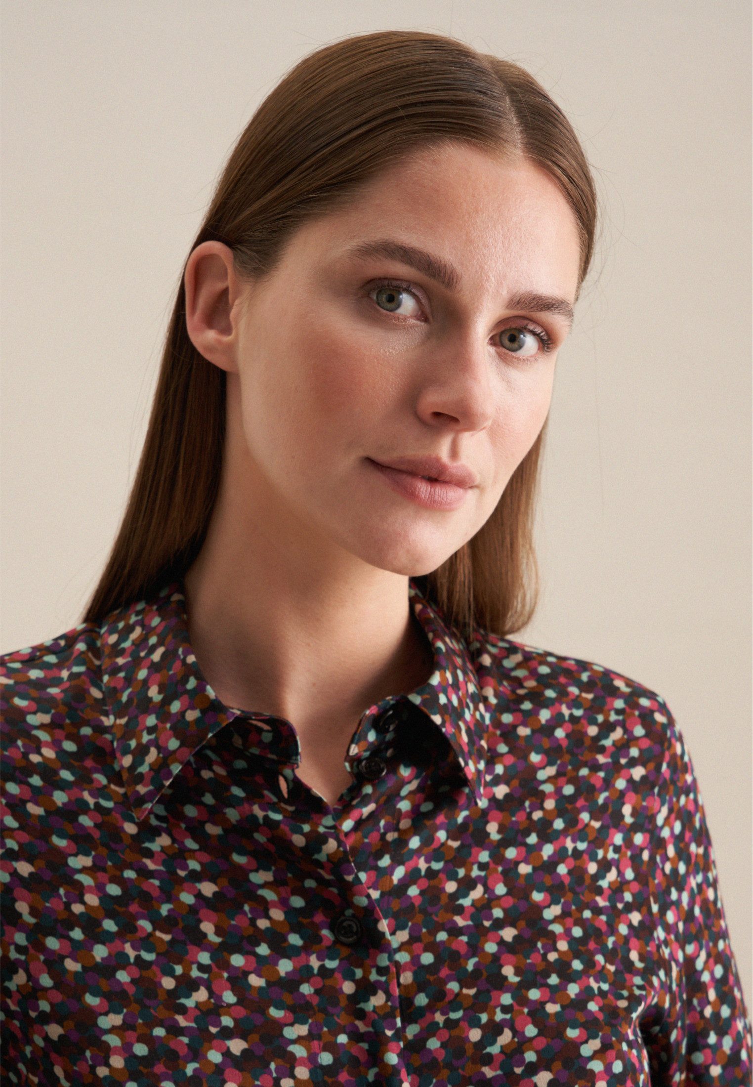 seidensticker Overhemdblouse Zwarte roos Lange mouwen kraag print