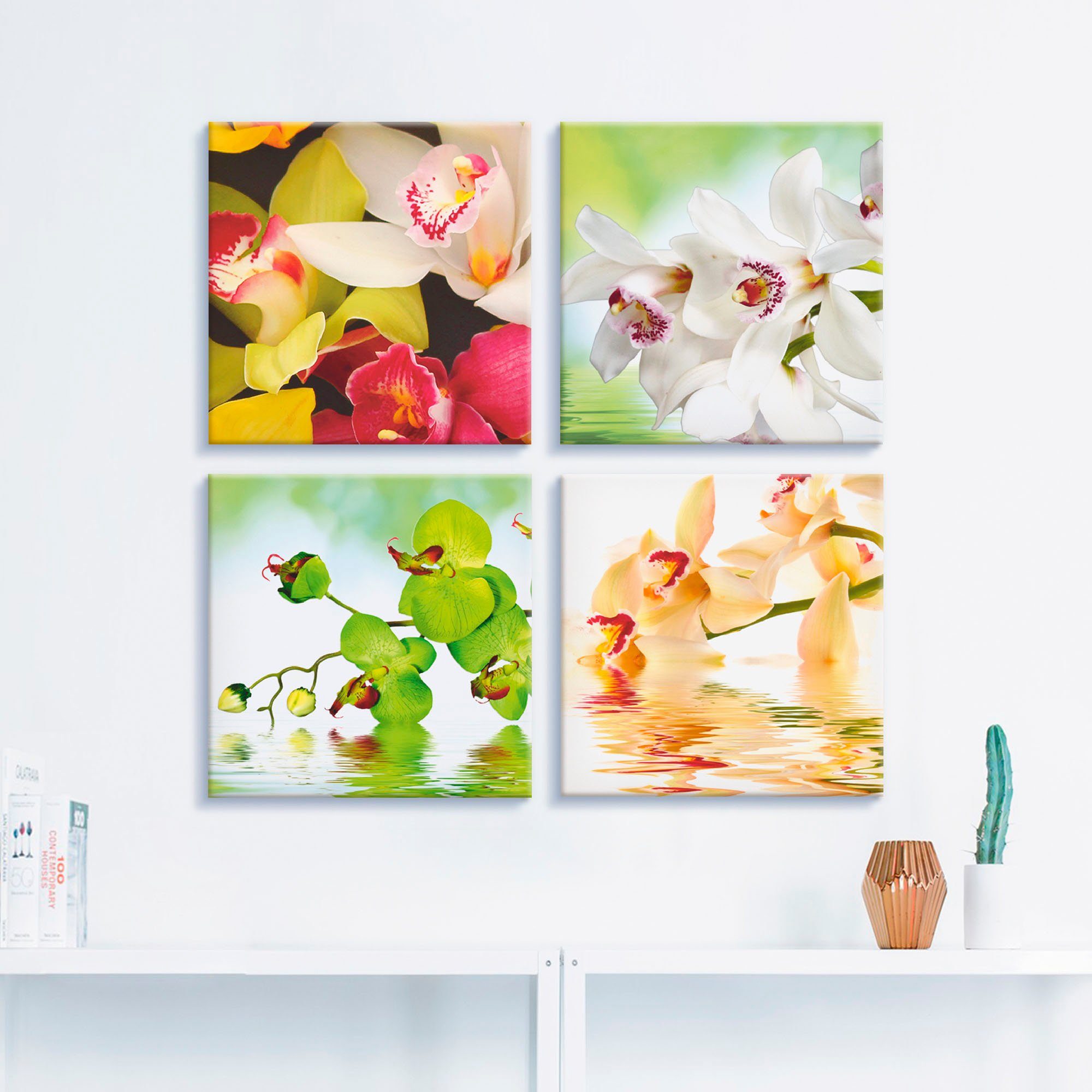 Artland Artprint op linnen Orchideeën bloemen set van 4, verschillende maten (4-delig)
