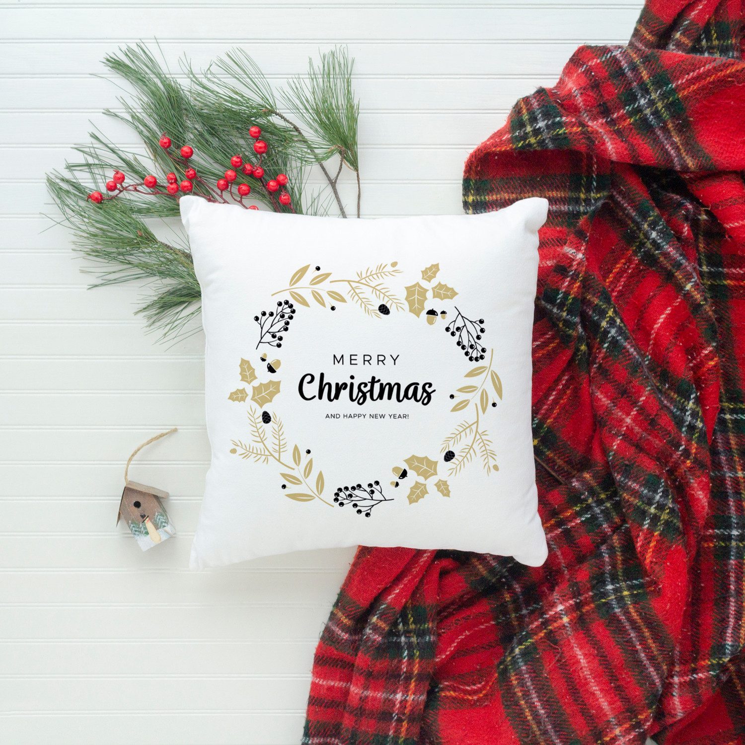 queence Sierkussen Carolina Kussenhoes, Vrolijk Kerstfeest, wit, kerstmotief, feestelijk, winterachtig (1 stuk)