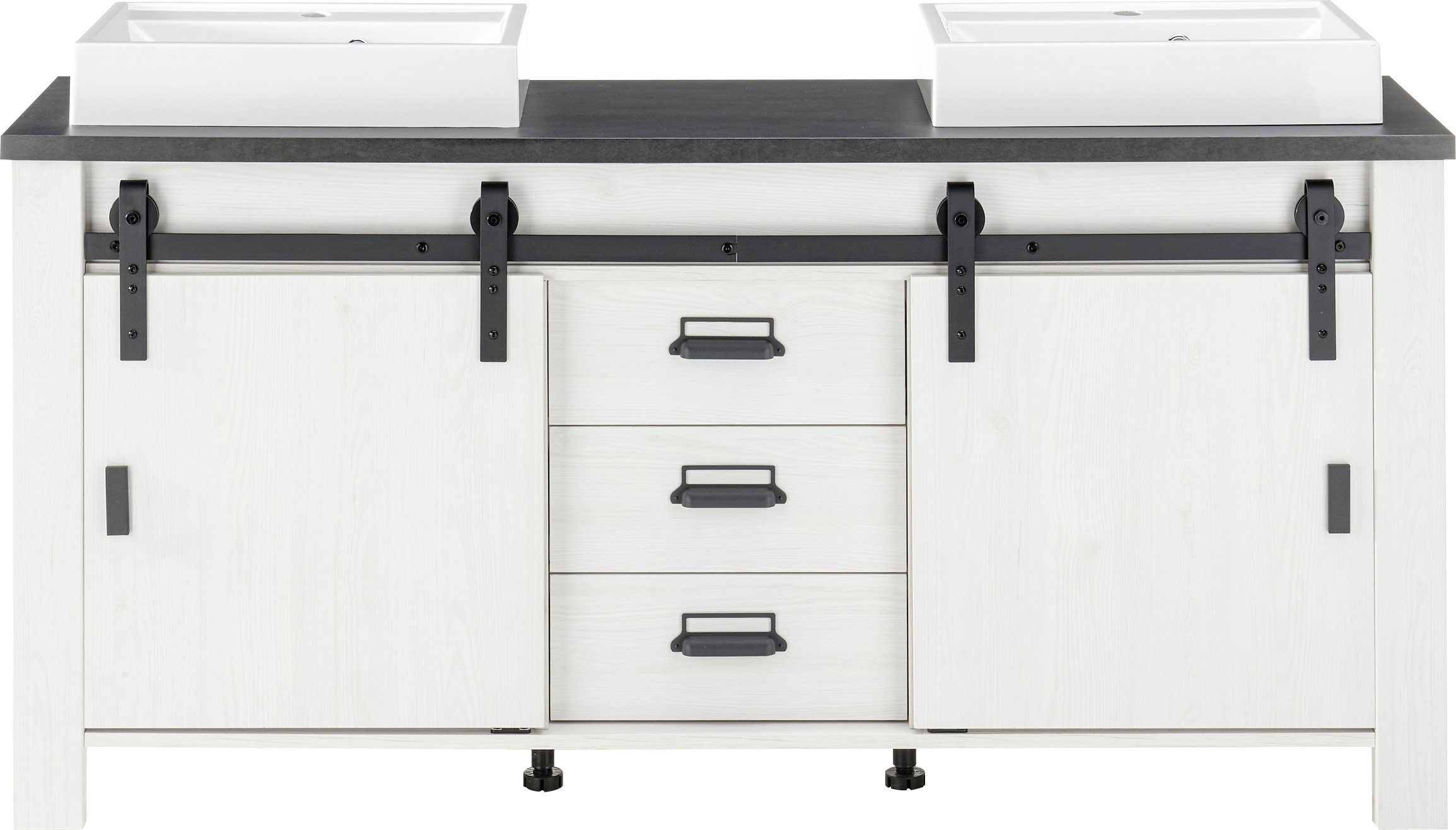 Home affaire Wastafelonderkast Sherwood Hout, schuurdeurbeslag en apothekersgrepen van metaal, hoogte 91 cm (1 stuk)