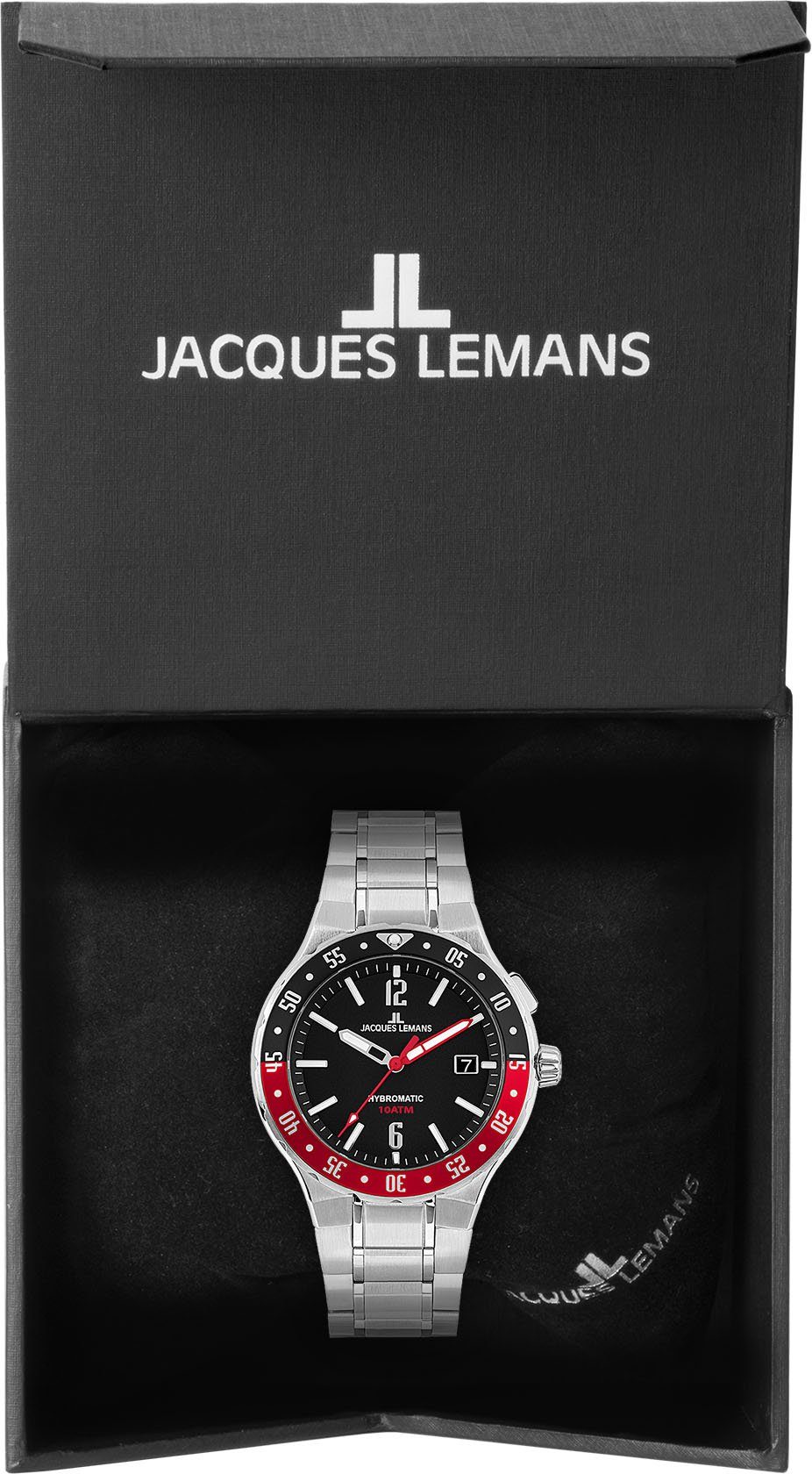 Jacques Lemans Kinetic horloge Hybromatic, 1-2109F Horloge, herenhorloge, datum, eenzijdig draaibare lunette