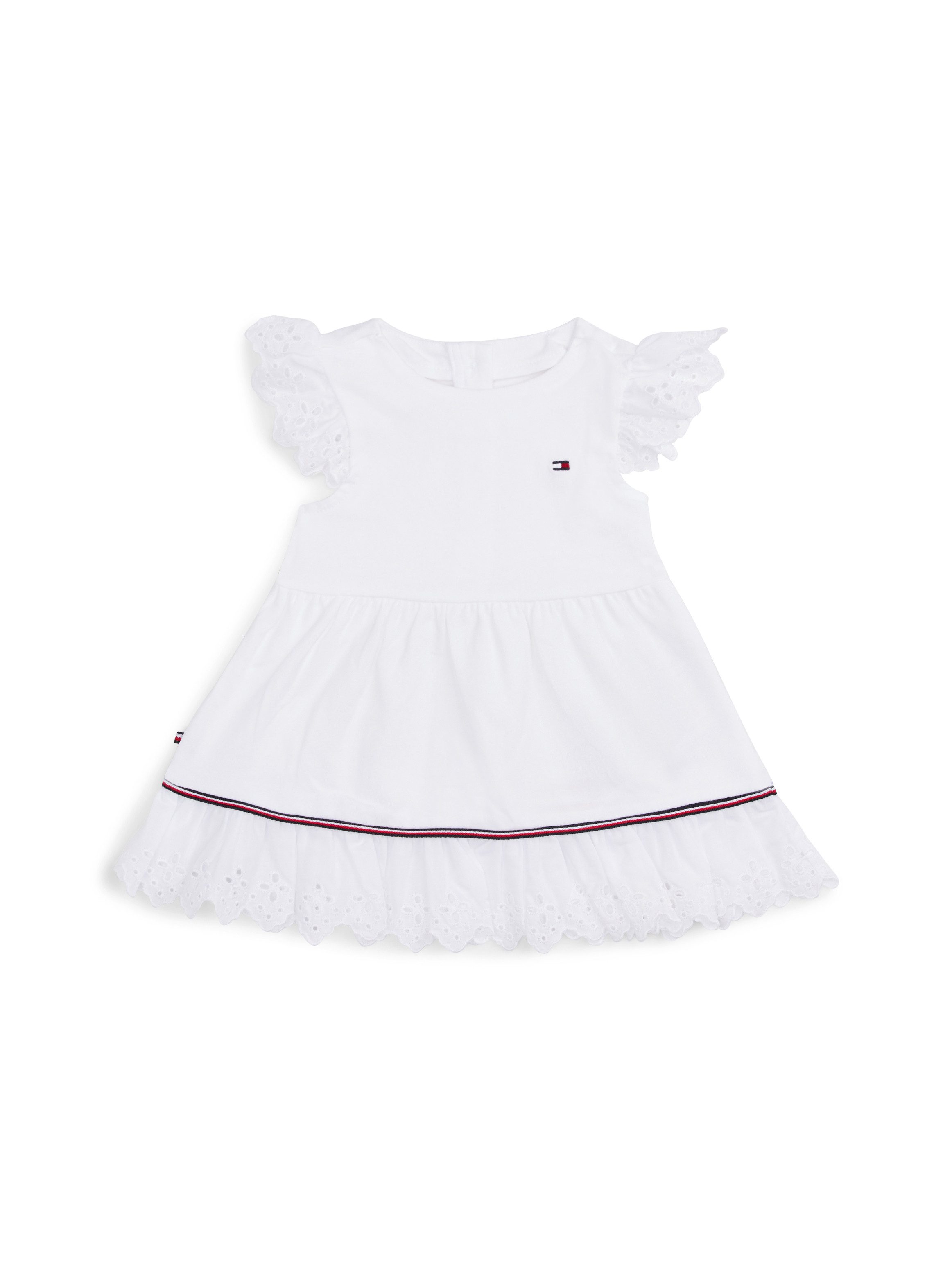 Tommy Hilfiger Zomerjurk BRODERIE ANGLAISE DRESS SS met logo-contrastband, met logo-borduursel