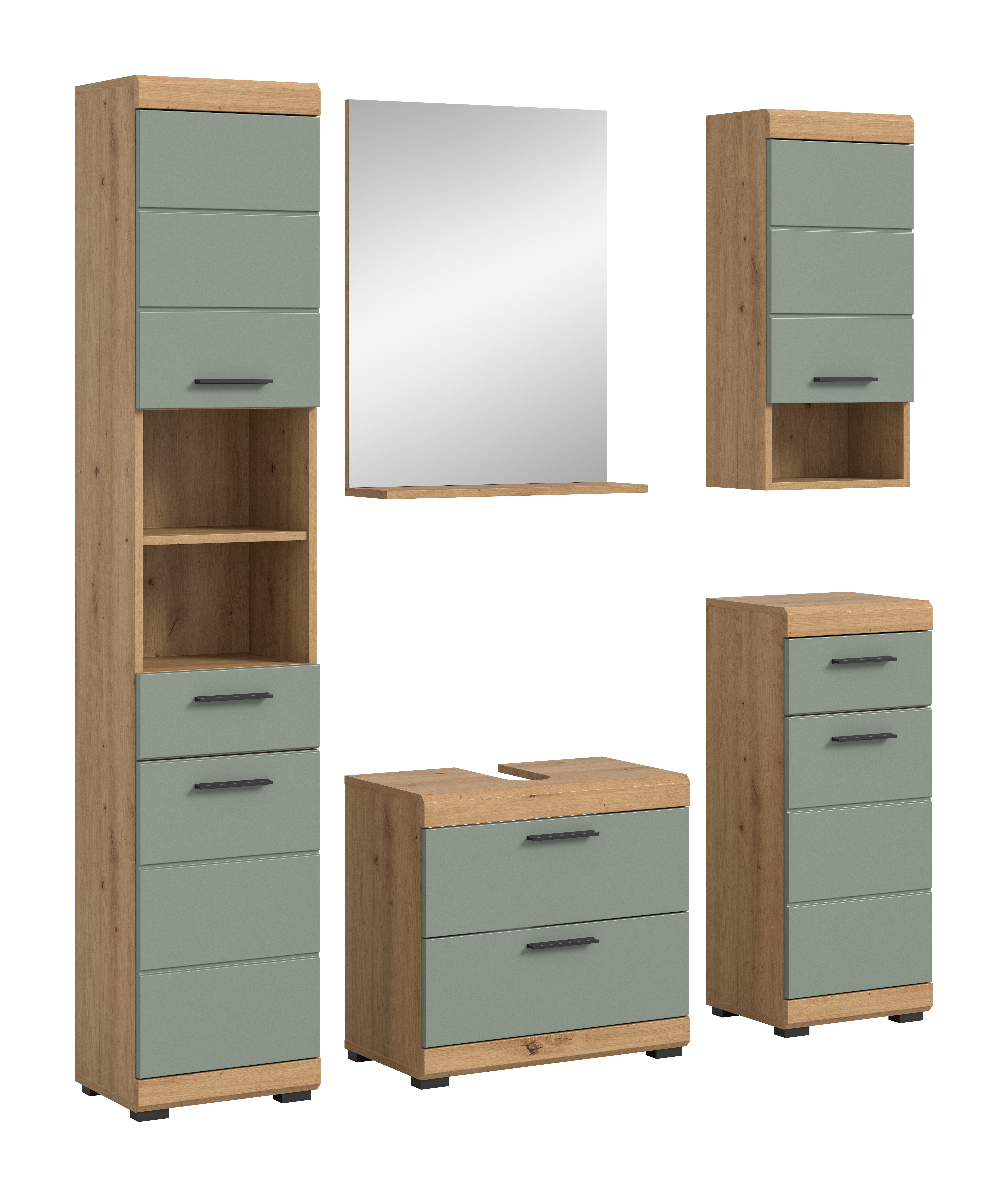 INOSIGN Badmeubelset Siena, 5-delig, bestaande uit: Hoge kast, WBU, spiegel, onderkast, hangkast (set, 5 stuks) badmeubelsets groen