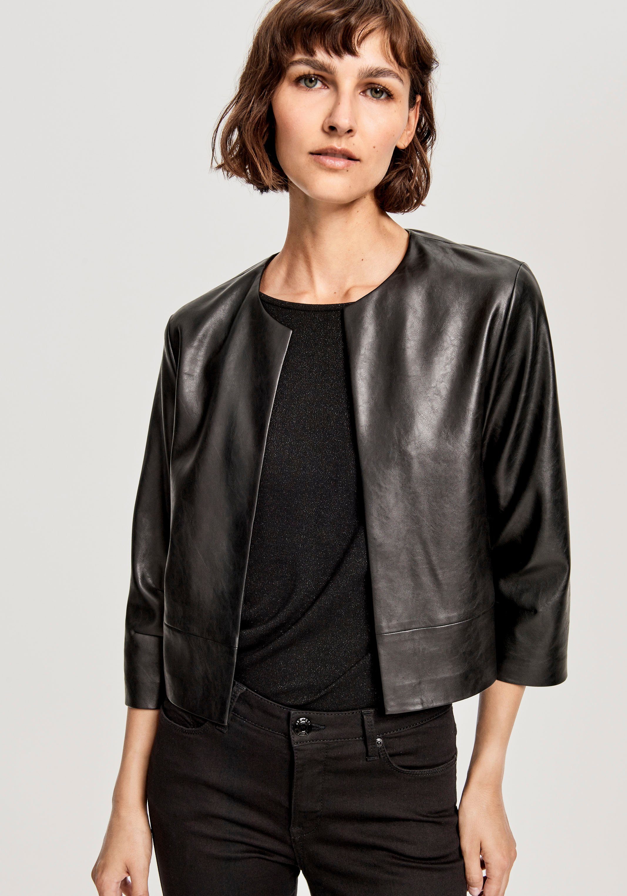 opus korte blazer jatri in mooie leer-look zwart