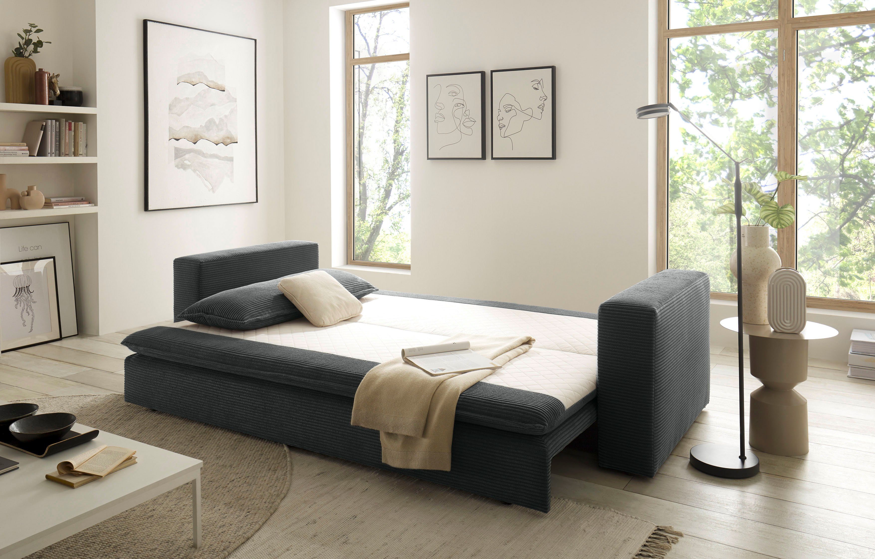 Places of Style 3-zitsbank PIAGGE Cord-bekleding - met slaapfunctie en bedkist, met praktische topmatras