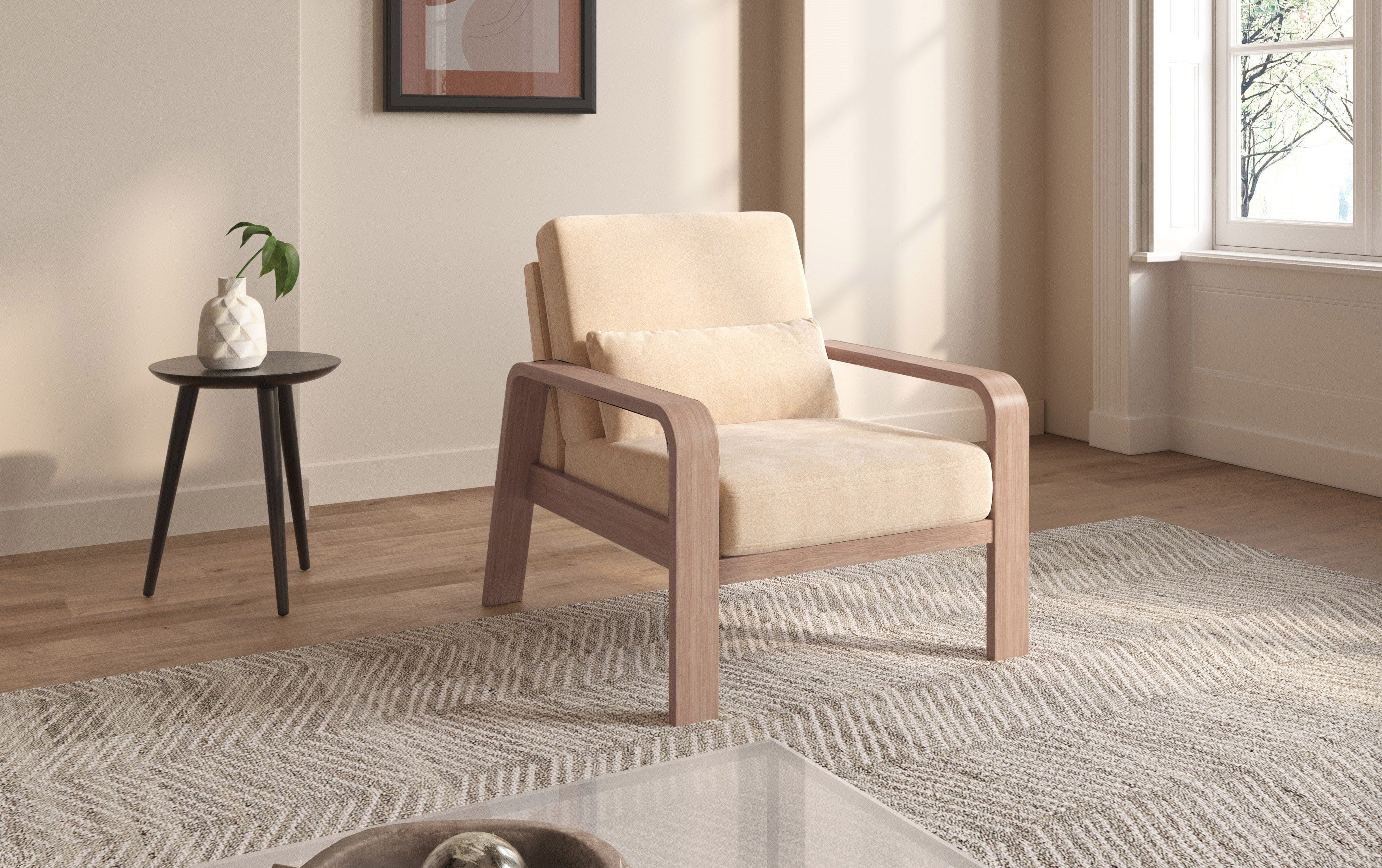 sit&more Fauteuil Kolding Armleuningen van natuurlijk beukenhout, verschillende bekledingen en kleuren