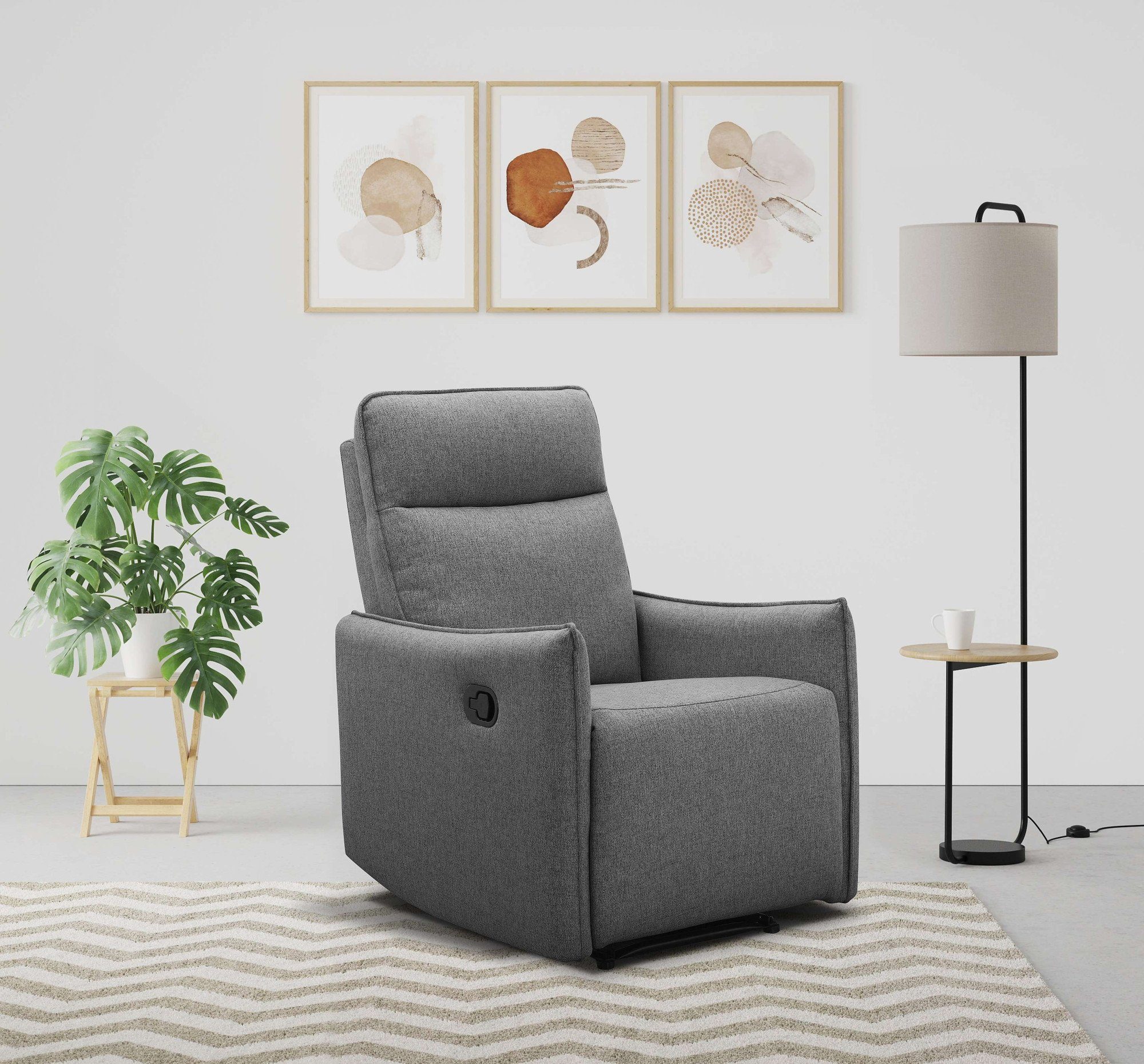 Dorel Home Relaxfauteuil Lugo, tv-fauteuil, woonkamerfauteuil met slaapfunctie tv-fauteuils maat Geweven stof grijs