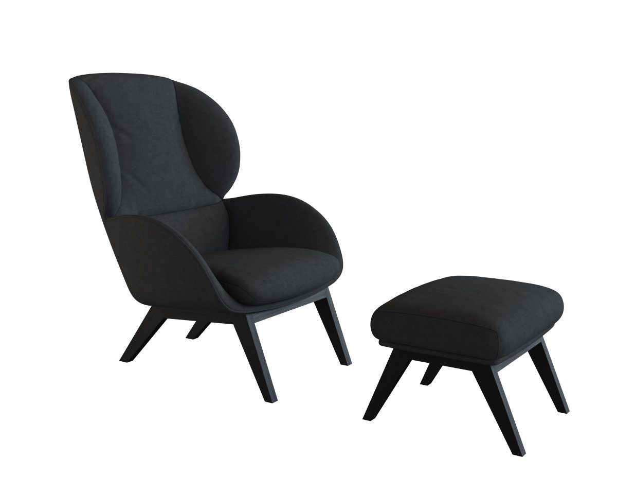 FLEXLUX Hocker Adria Zwarte poten, voetenbank/poef voor oorfauteuil