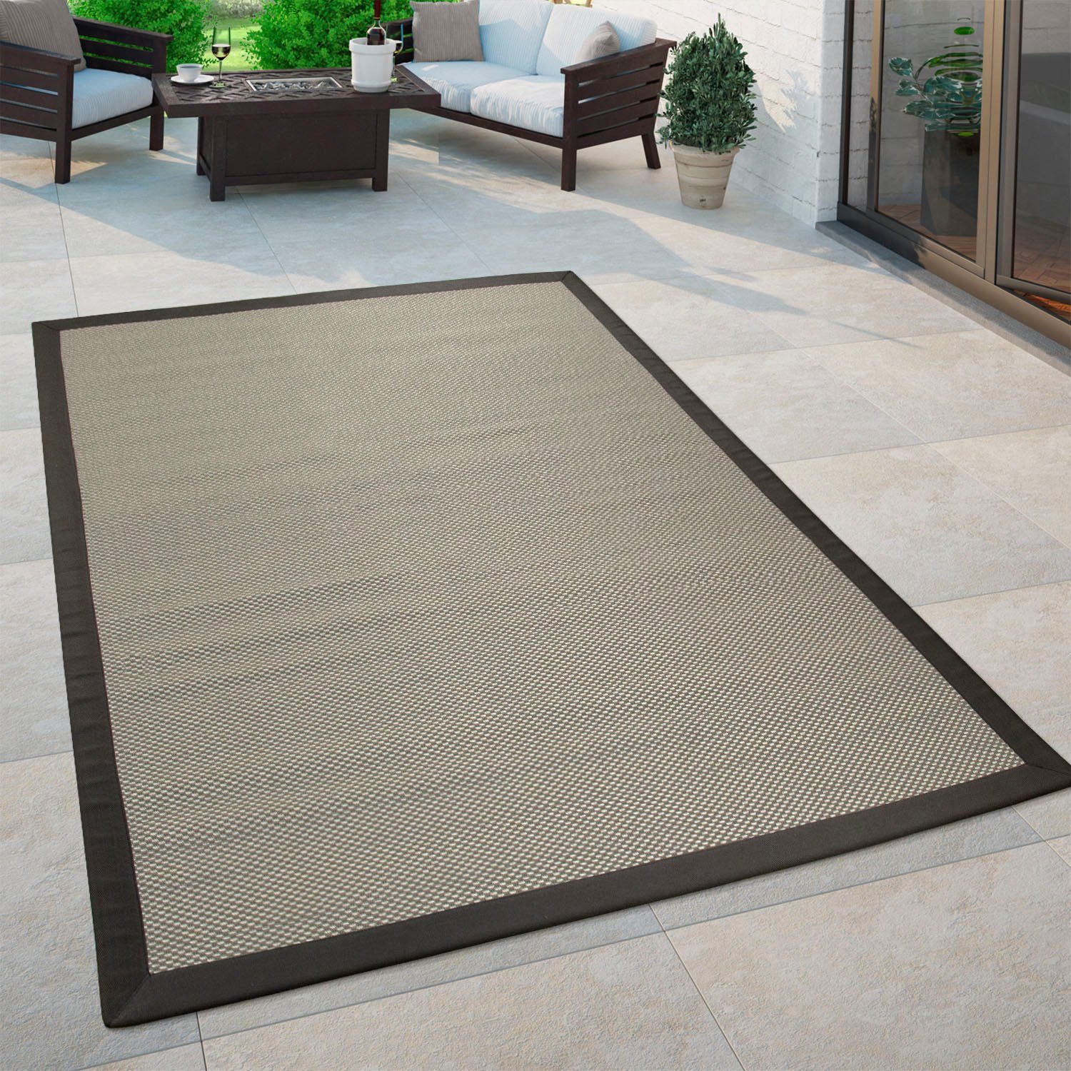 Paco Home Vloerkleed Sisala 270 Platweefsel, geweven, sisal look, randdessin, geschikt voor binnen en buiten