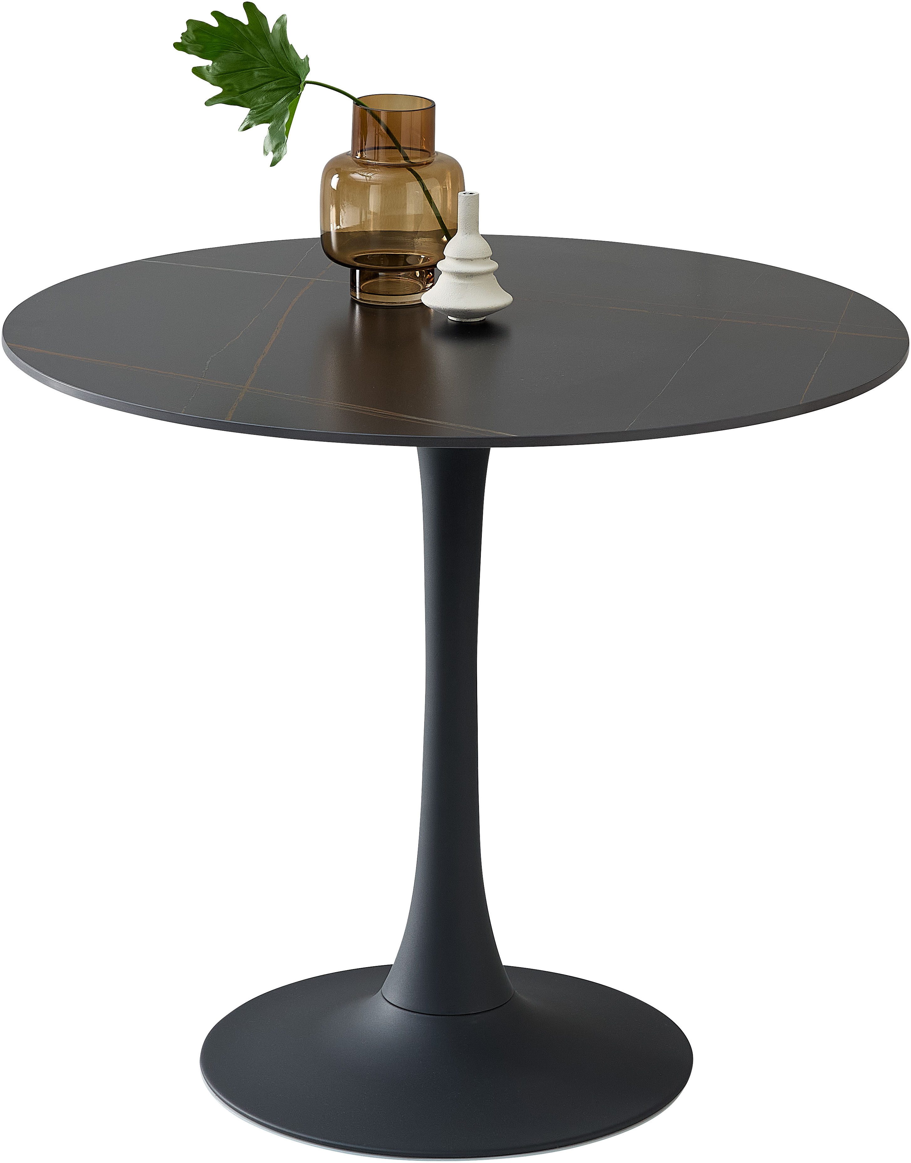 Stolkom Eettafel Josh ronde eettafel keramiek, gemarmerd, BxH 90x75 cm Keramische oppervlakte gemarmerd, keuze uit wit, grijs of zwart