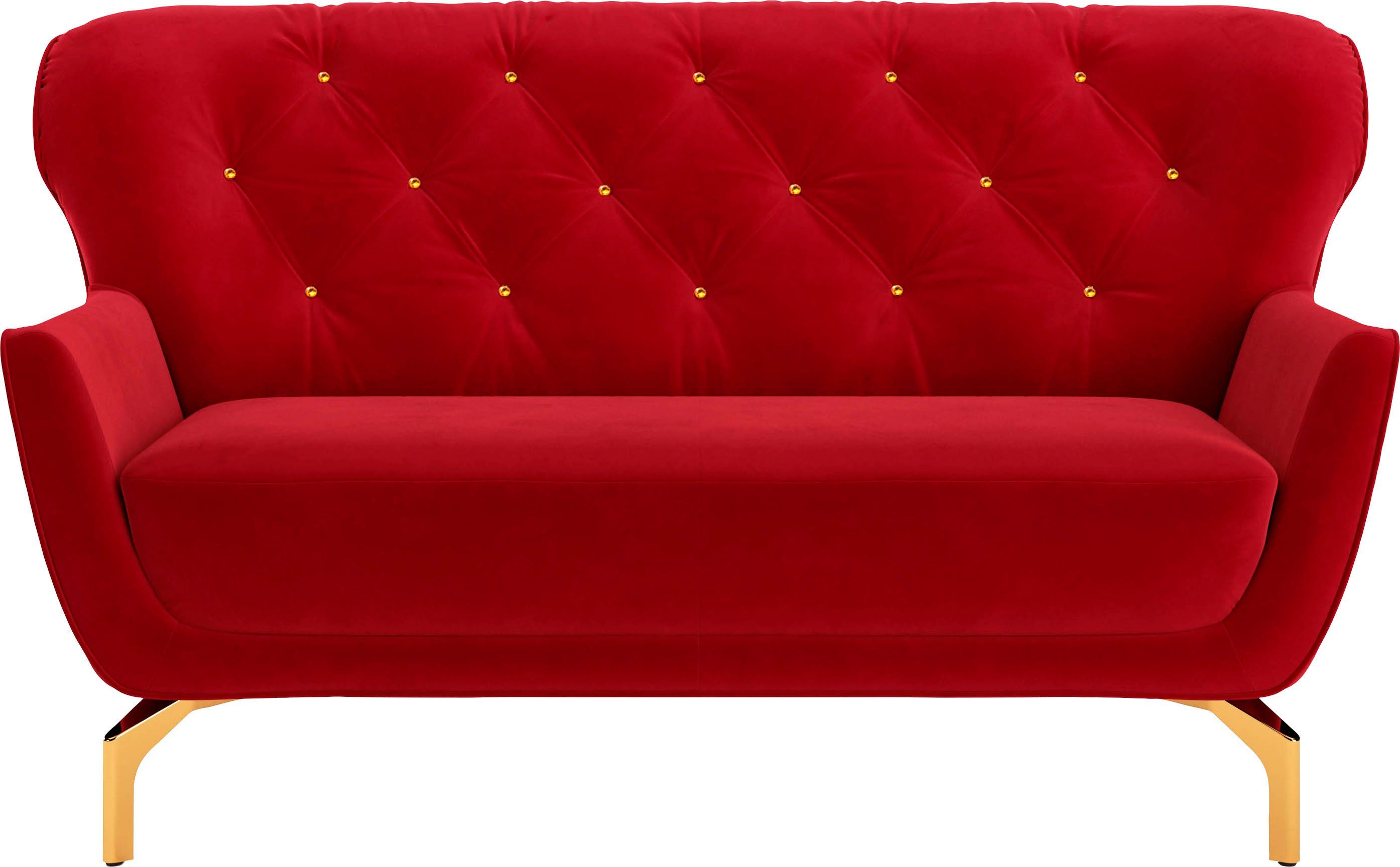 sit&more 2-zitsbank Orient 3 incl. 2 sierkussens met strassteentjes, goudkleurige metalen poten rood, 2-zitsbanken
