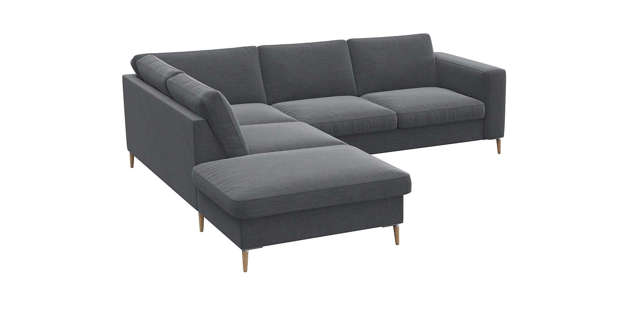 FLEXLUX Hoekbank Fiore, L-vorm brede armleuningen, aluminium/eiken poten, bxd 241x225 cm, koudschuim in de zitting