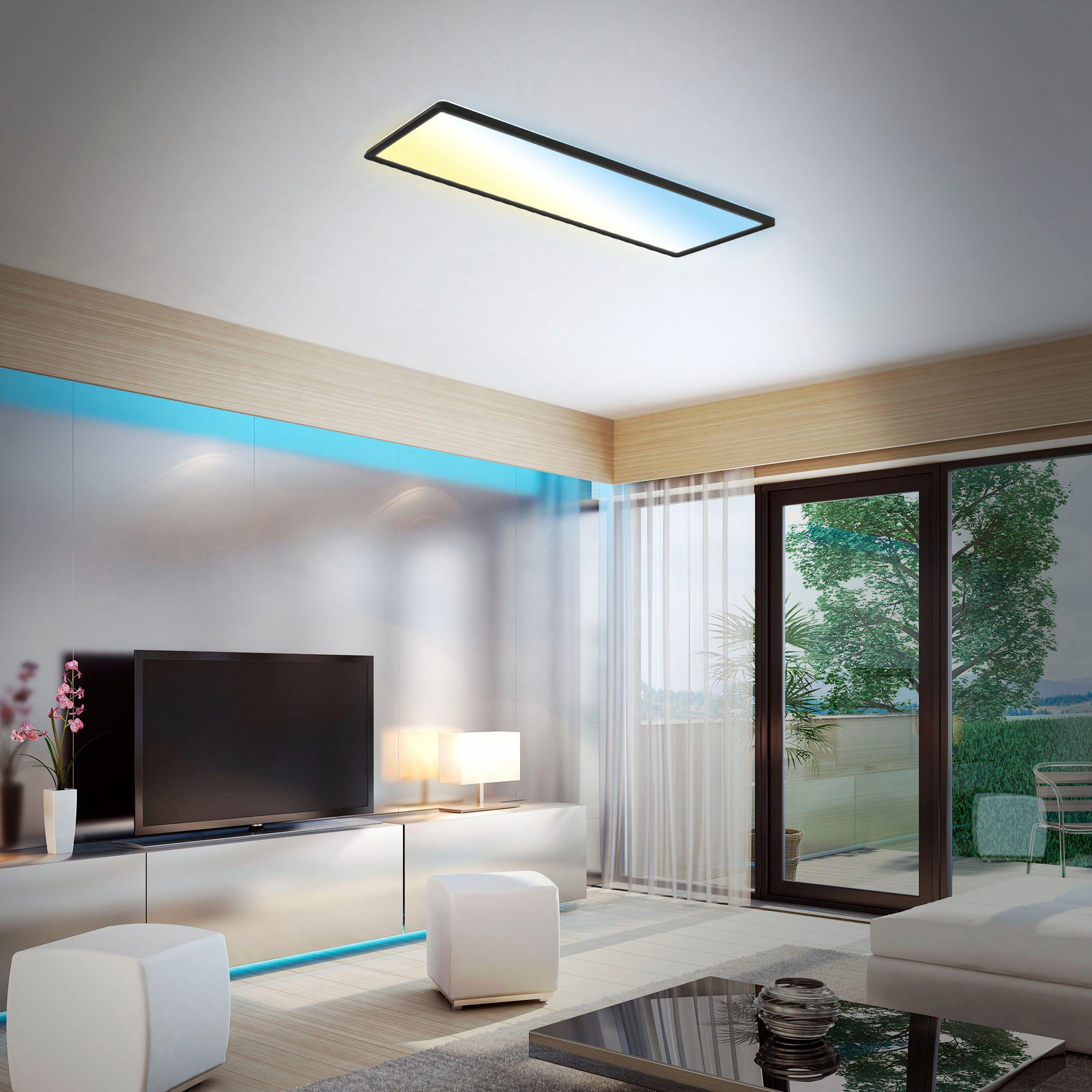 Briloner Leuchten Led-paneel 7403015 SLIM Plafondlamp, 58x20x3 cm, zwart, 23W, woonkamer, slaapkamer, keuken
