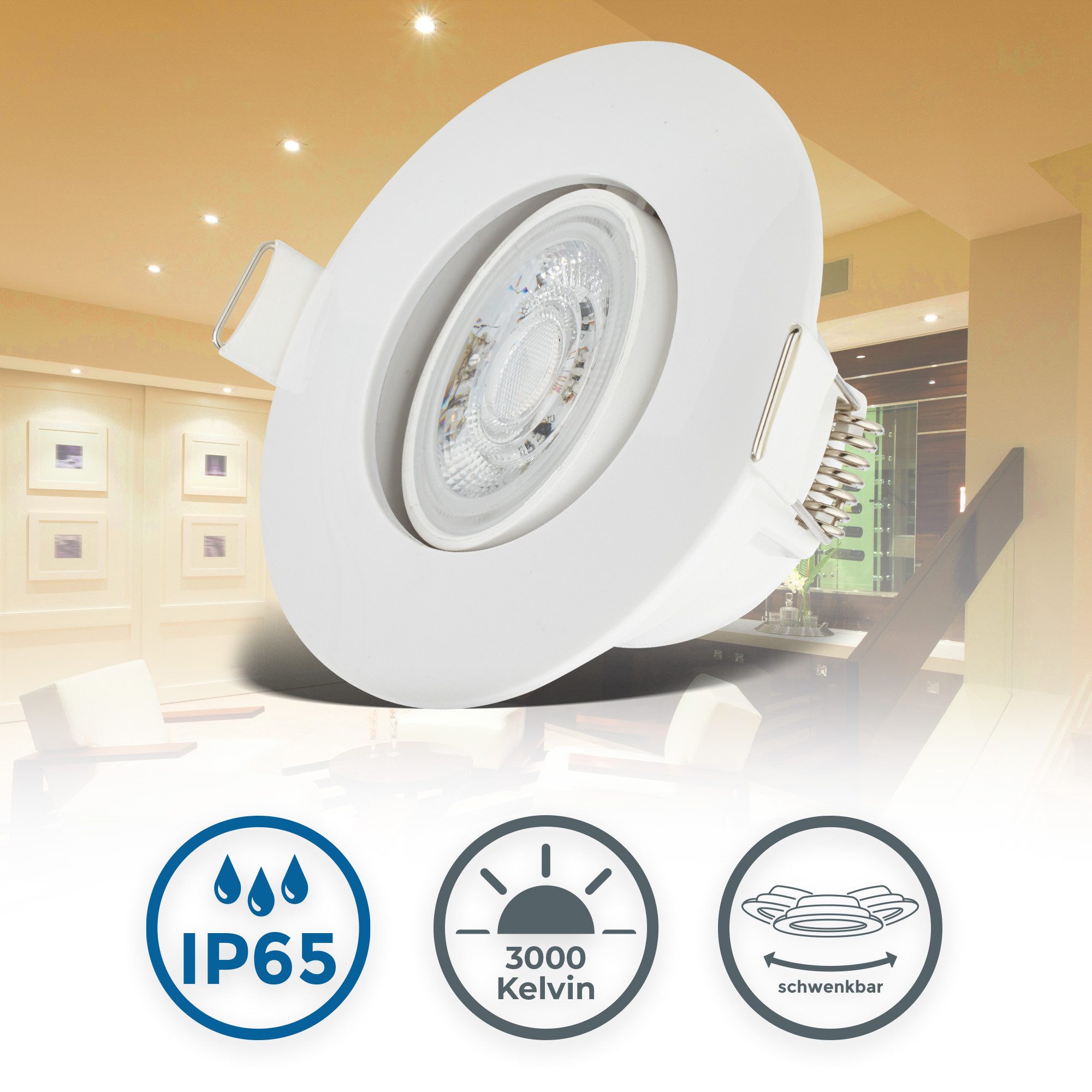 B.K.Licht Ledinbouwlamp 6-delige set badkamer inbouwspots, IP65, draaibare plafondspots (6 stuks)