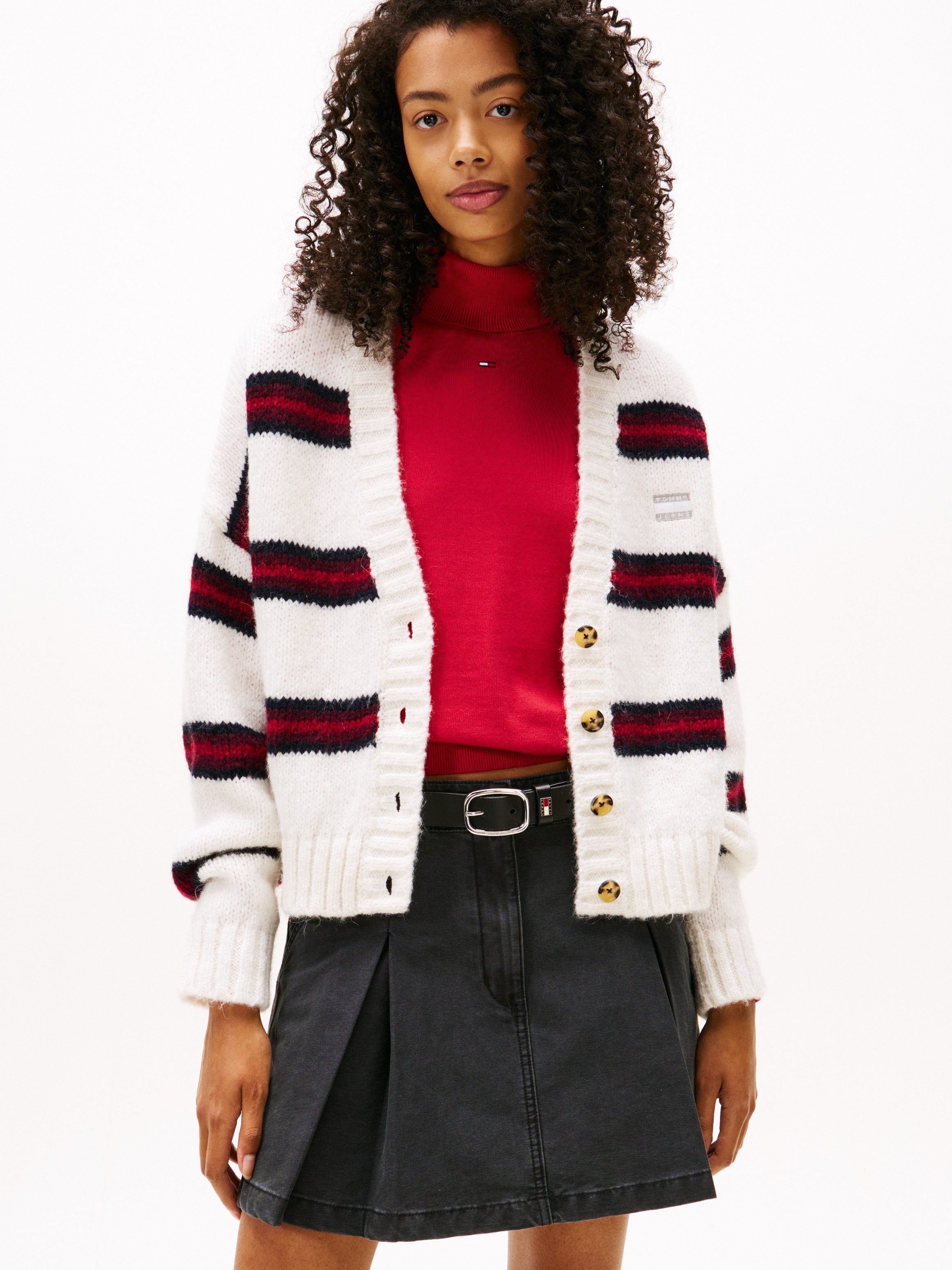 TOMMY JEANS Vest TJW BADGE STRIPE FLUFF CARDI EXT