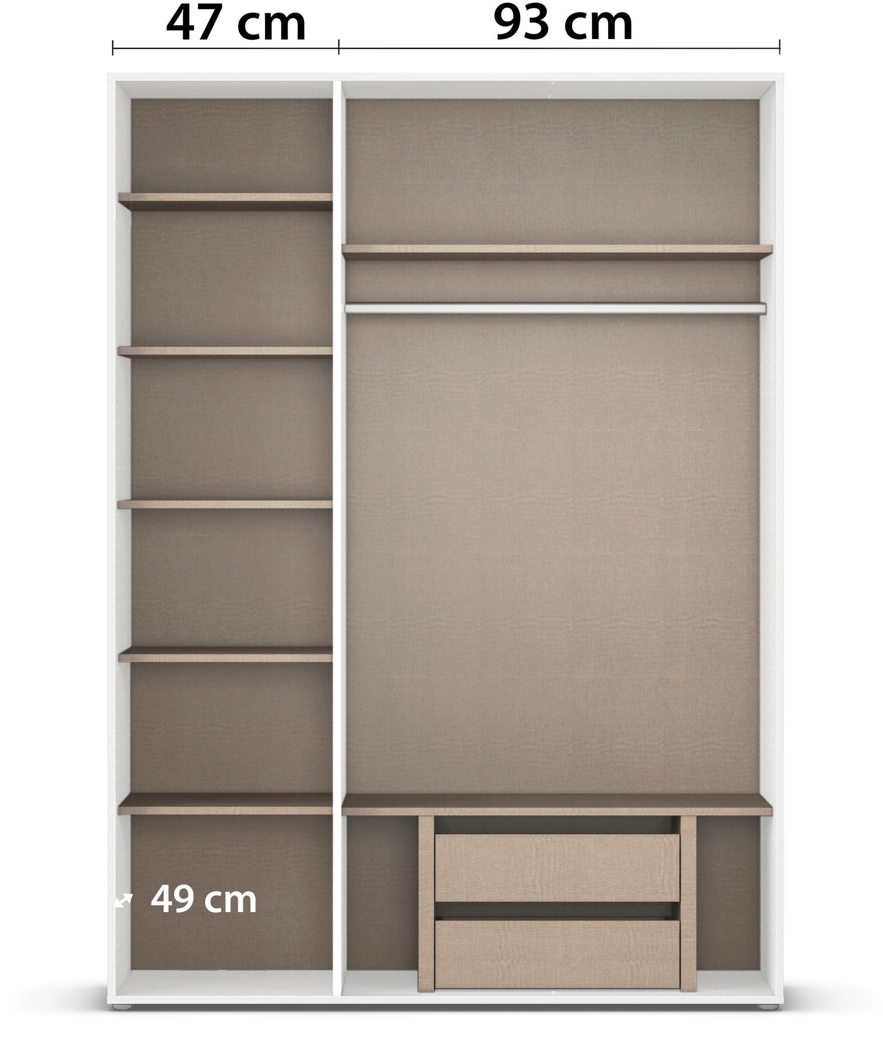 rauch Draaideurkast Voyager met moderne grepen in grijs-metallic en spiegel