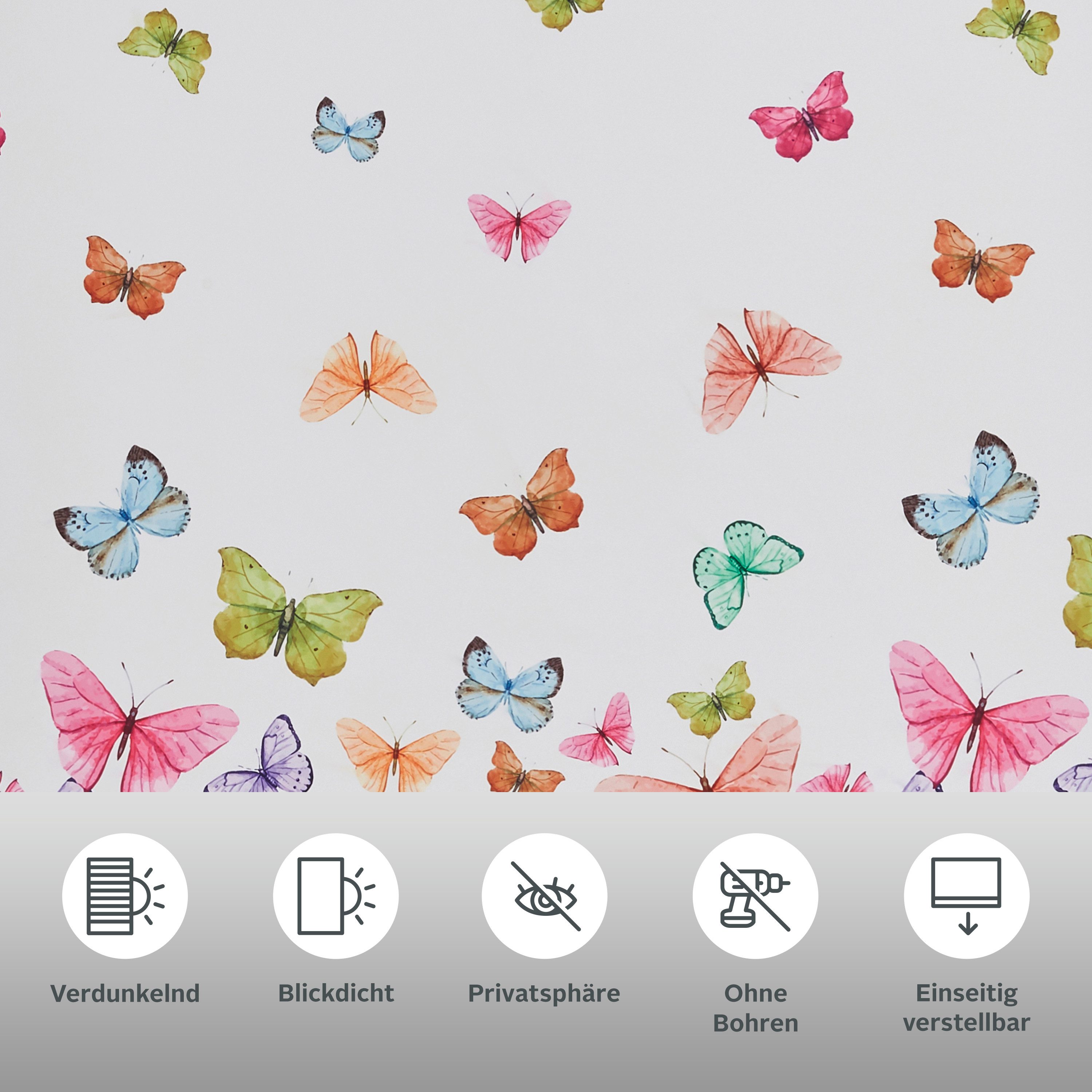 Home affaire Rolgordijn met zijbediening Butterfly Hittebescherming, vlinders, multicolour, gedessineerd, klemsteun (1 stuk)