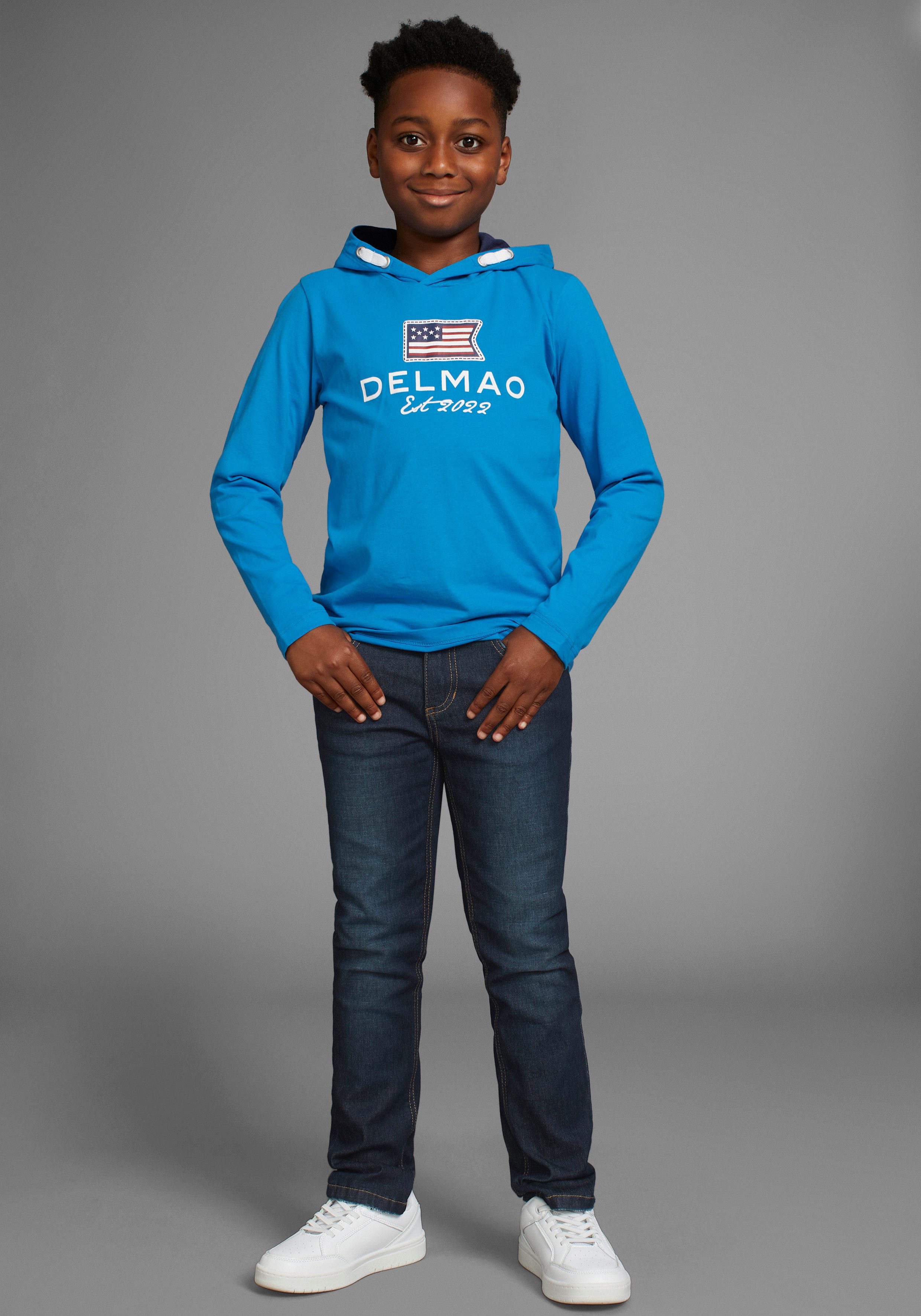 DELMAO Capuchonshirt Voor jongens Lange mouwen, basic pasvorm, bedrukt, van katoen