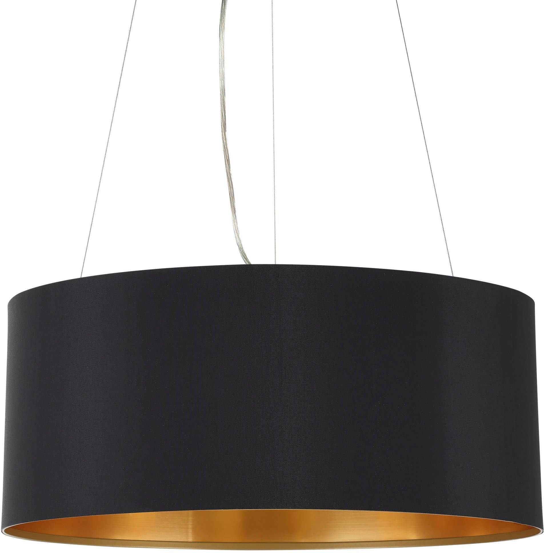 EGLO Hanglamp MASERLO hanglamp, zwart, goud, zilver, stof, elegant, modern Textiel hanglamp zwart/goudkleur, van staal en stof, E27, Ø53 cm