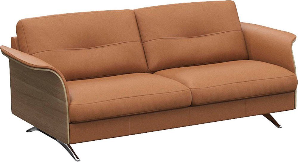 FLEXLUX 2,5-zitsbank Glow sofa, bank Premium zit: koudschuim & vering, armleuning van geolied eiken, voet van aluminium