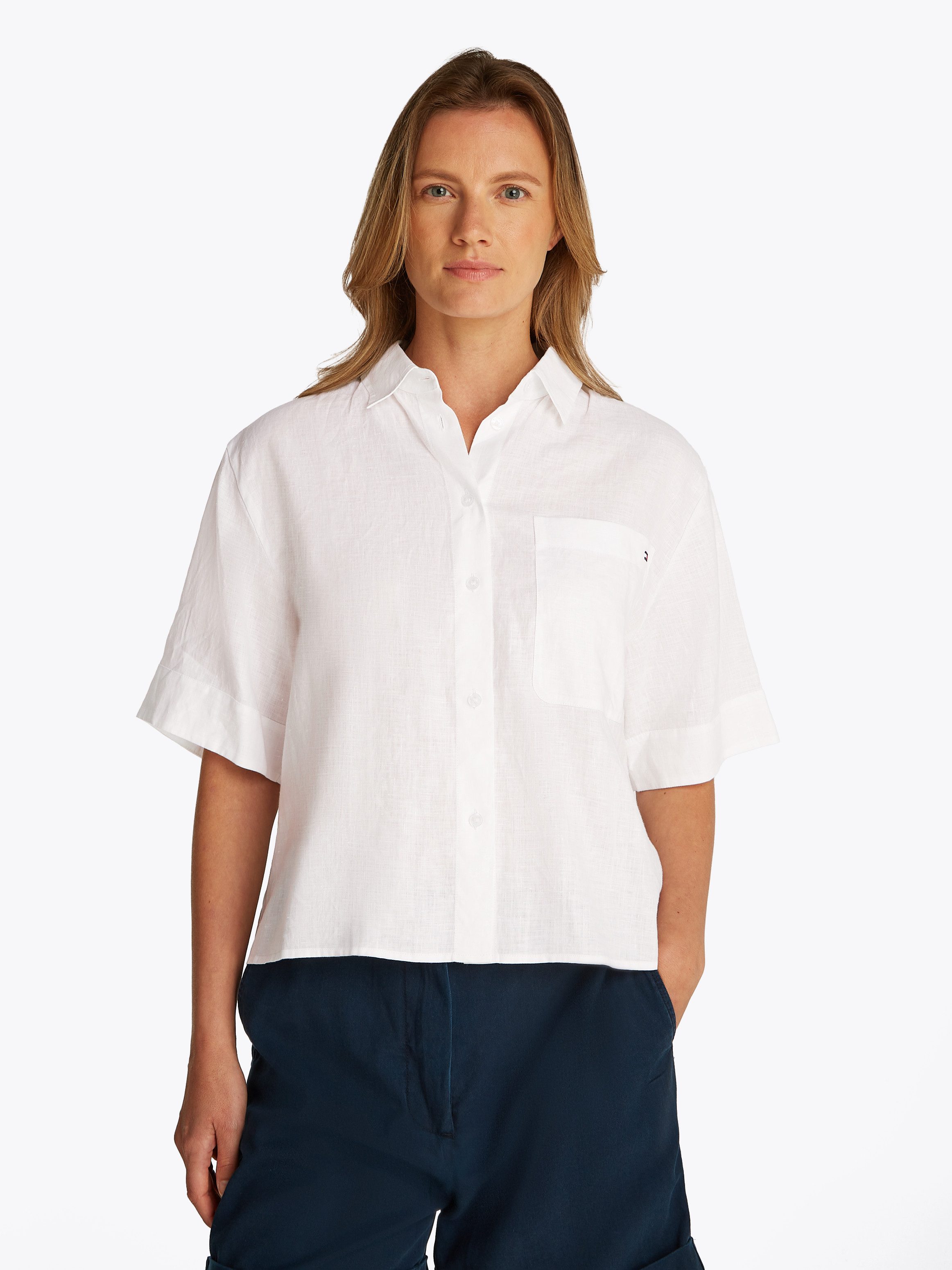 Tommy Hilfiger Shirt met korte mouwen ESS LINEN RELAXED S/S SHIRT dames t-shirts maat 40 wit