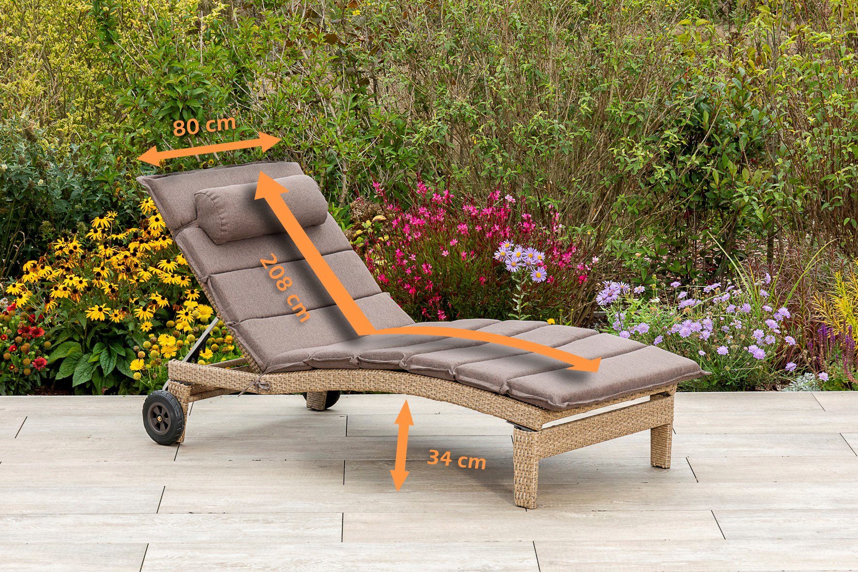 MERXX Ligstoel ANDALUSIA demontabel, met kussens, aluminium (1 stuk)