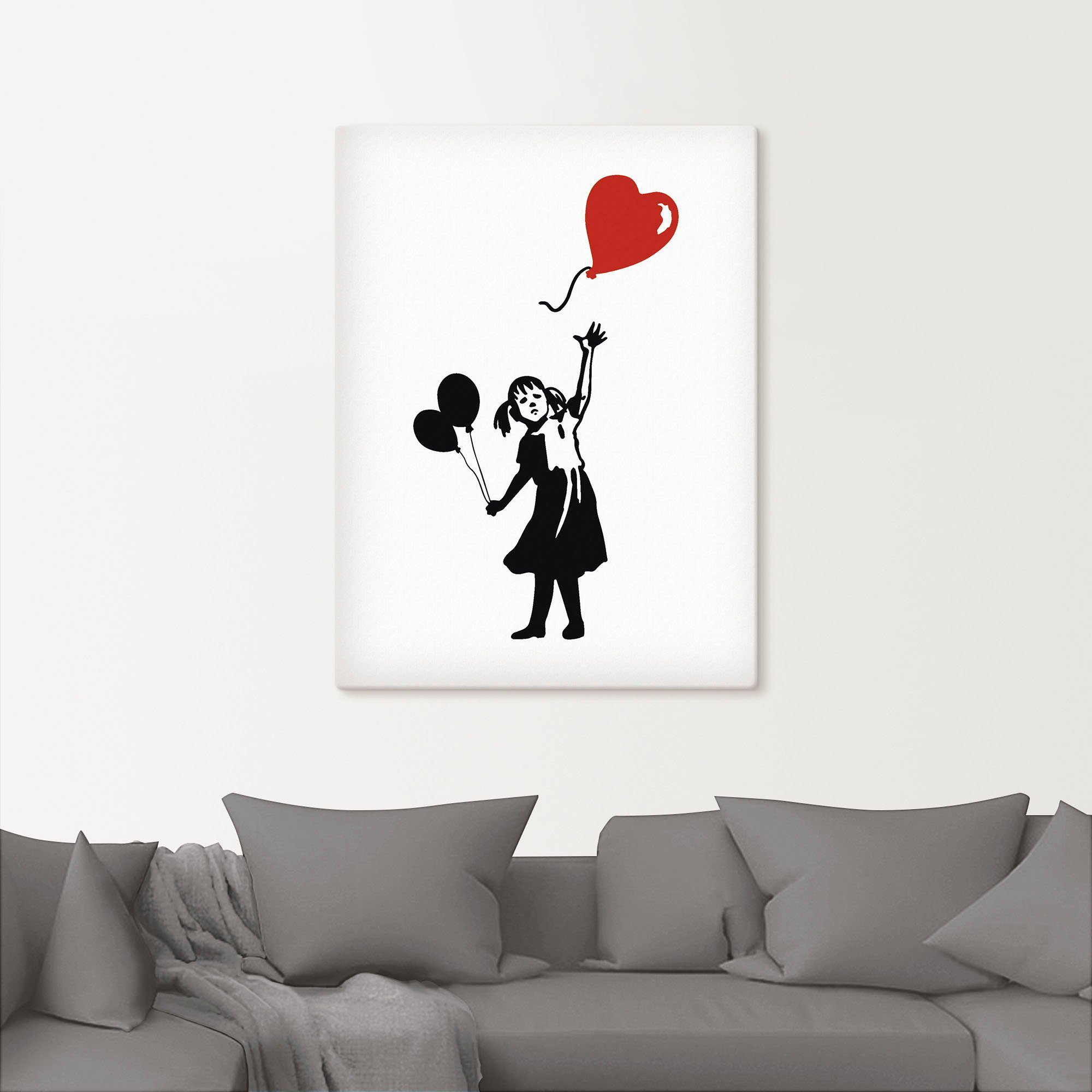 Artland Artprint op linnen Silhouet meisje ballon hart