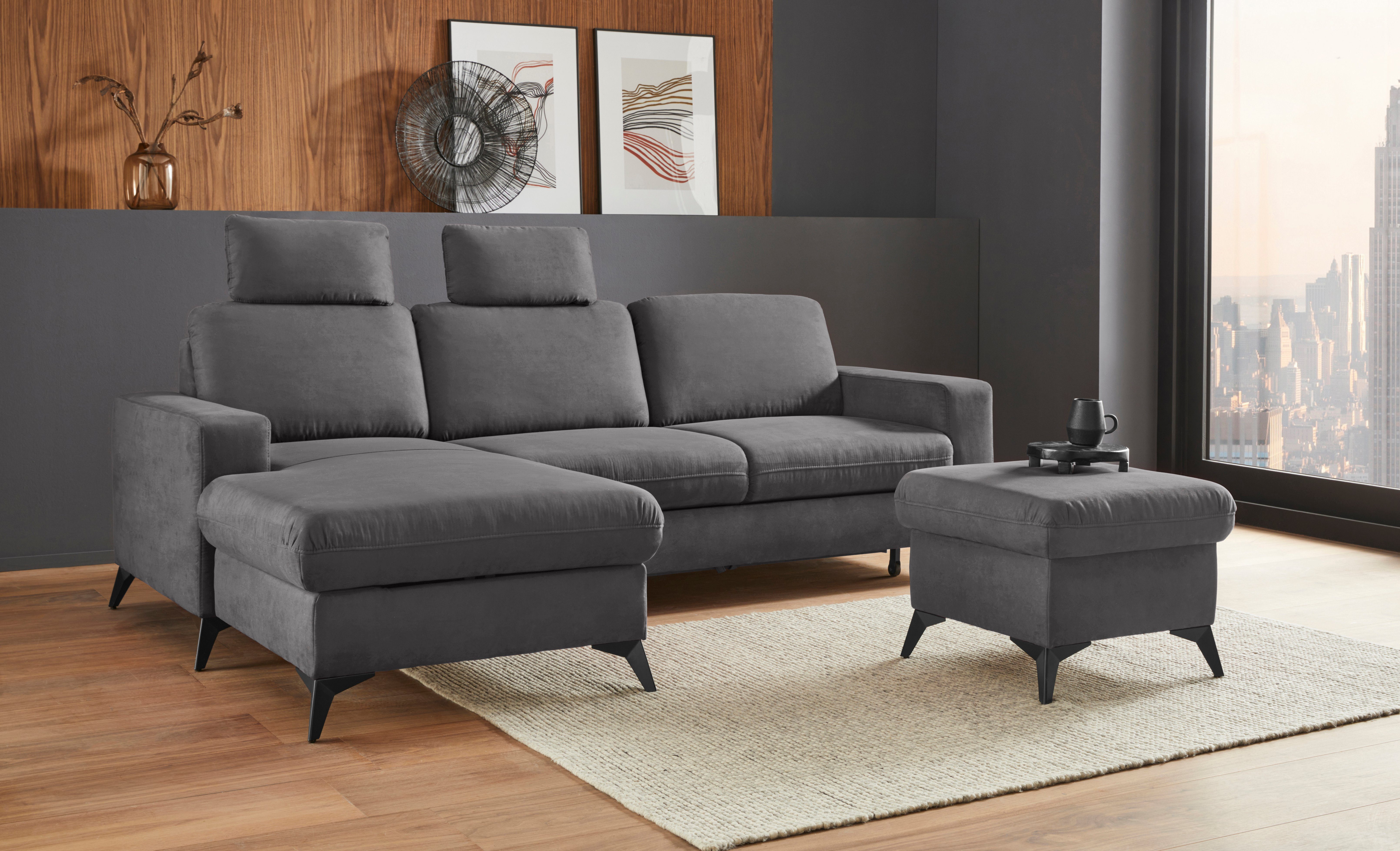 Places of Style Hoekbank Lolland L-vorm Naar keuze met slaapfunctie en bedkist, binnenvering grijs, hoekbanken, Breedte ligoppervlak: 207 cm, Lengte