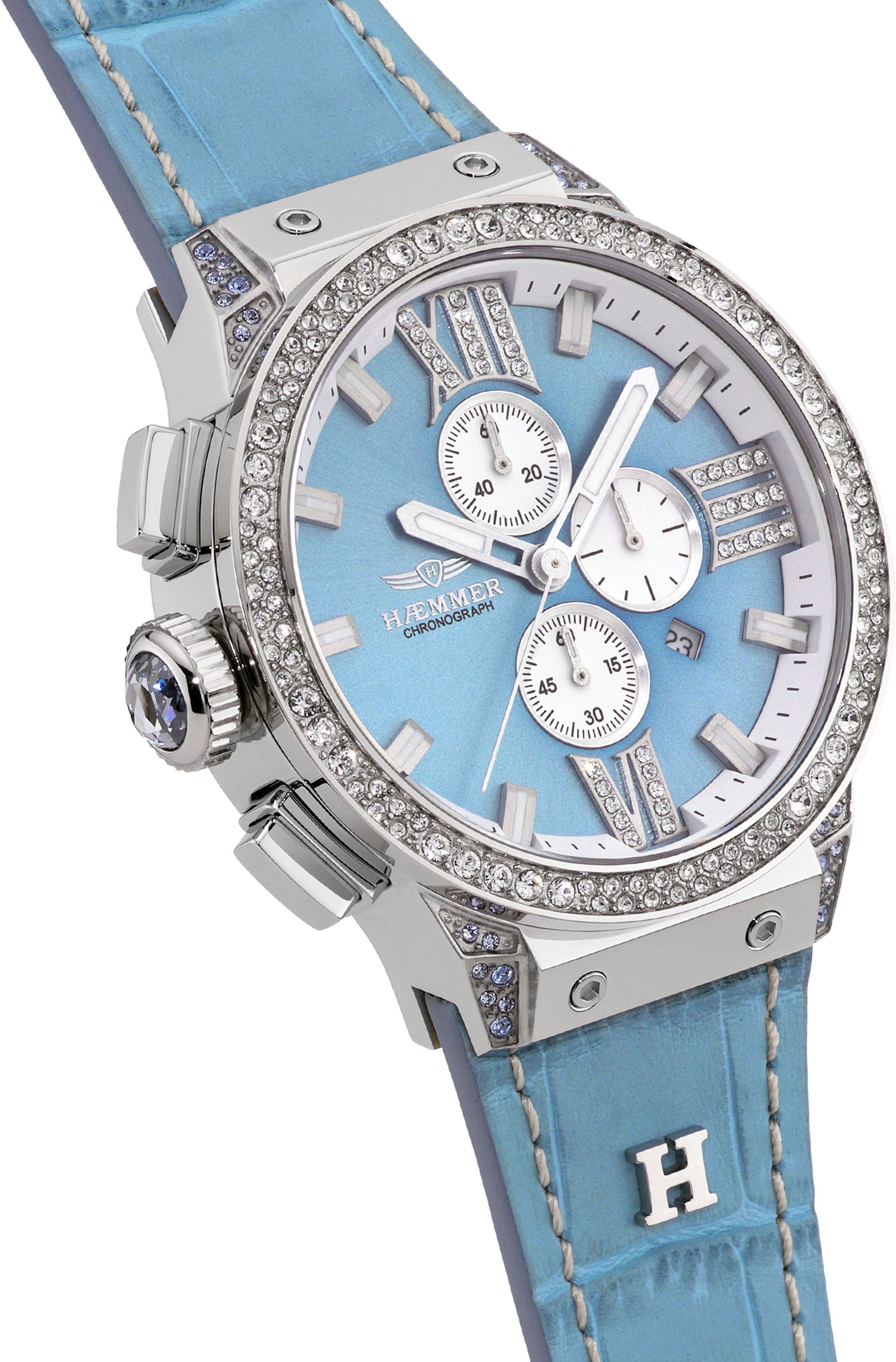 HAEMMER GERMANY Chronograaf EMINENT Quartzhorloge, dameshorloge, datum, stopwatchfunctie, saffierglas, leren band
