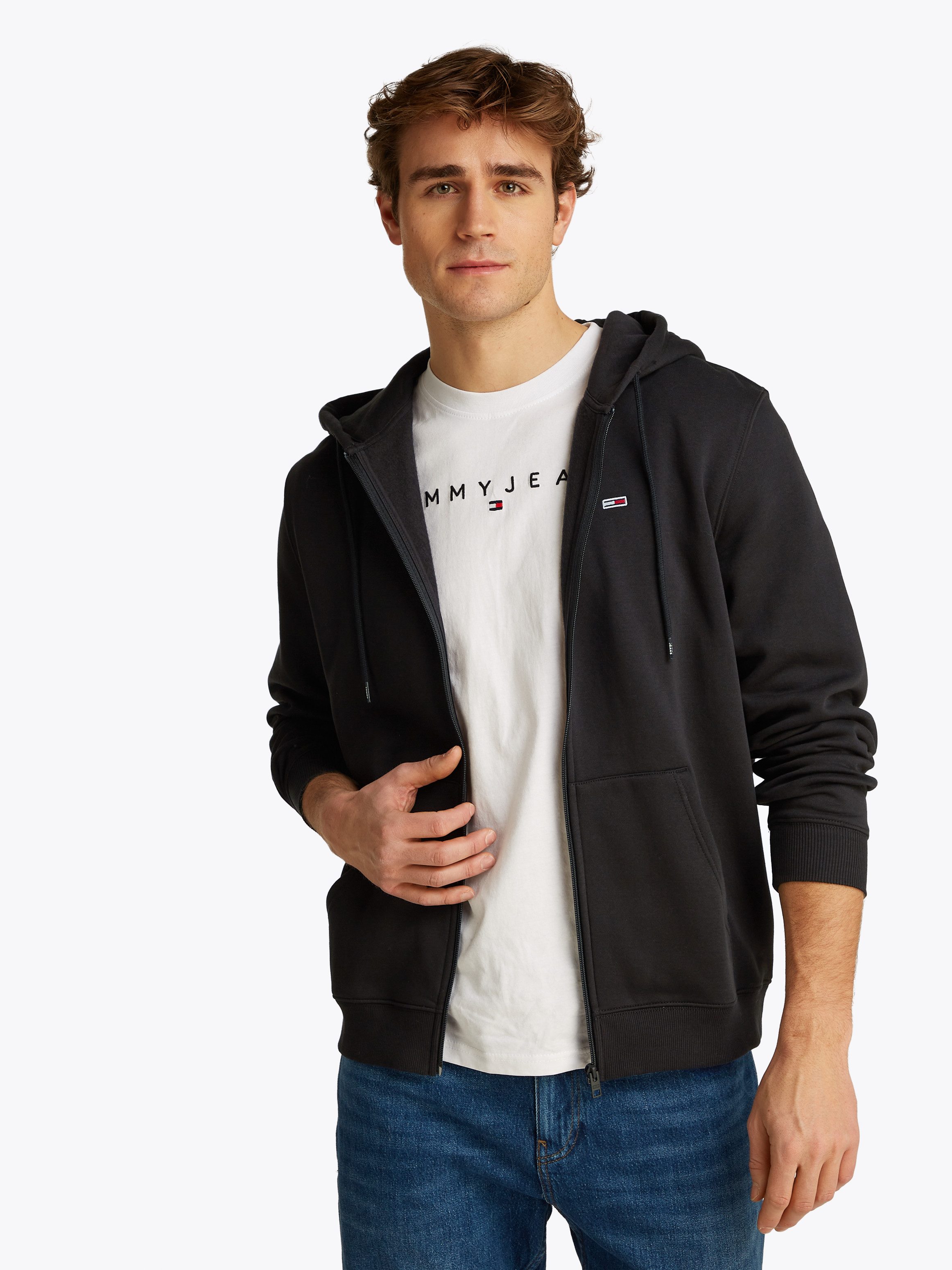 TOMMY JEANS Sweatshirt TJM REG S FLAG ZIP FLEECE THRU met geborduurd merklogo op borsthoogte heren sweaters maat XXXL zwart