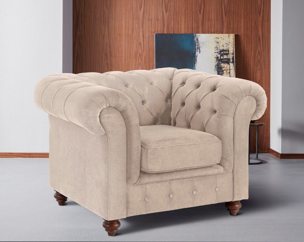 Home affaire Fauteuil Chesterfield B/D/H: 105/69/74 cm met hoogwaardige knoopdetails, ook in leer