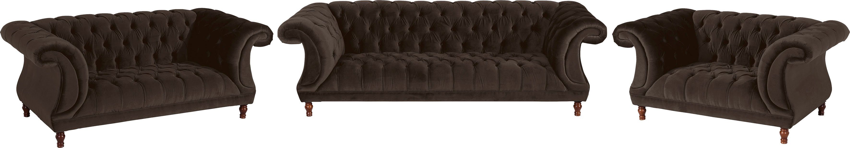 Max Winzer® Chesterfield-bank Isabelle met chique capitonnage & gedraaide poten in beuken/notenkleur, breedte 260 cm