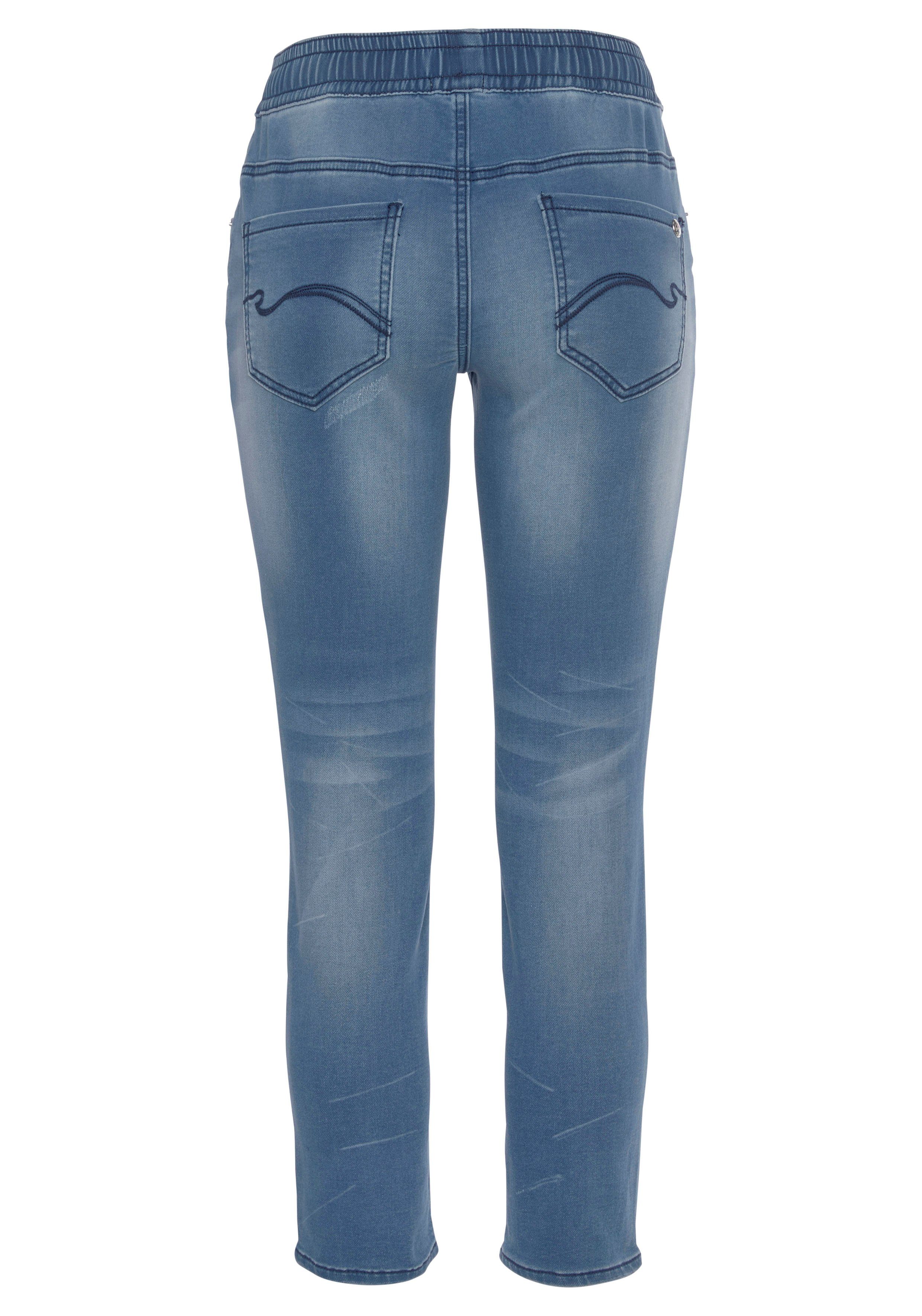 KangaROOS Jogpants 7/8 JOGG-DENIM wijde broekspijp, met used-wassing, hoge taille, 7/8-lengte