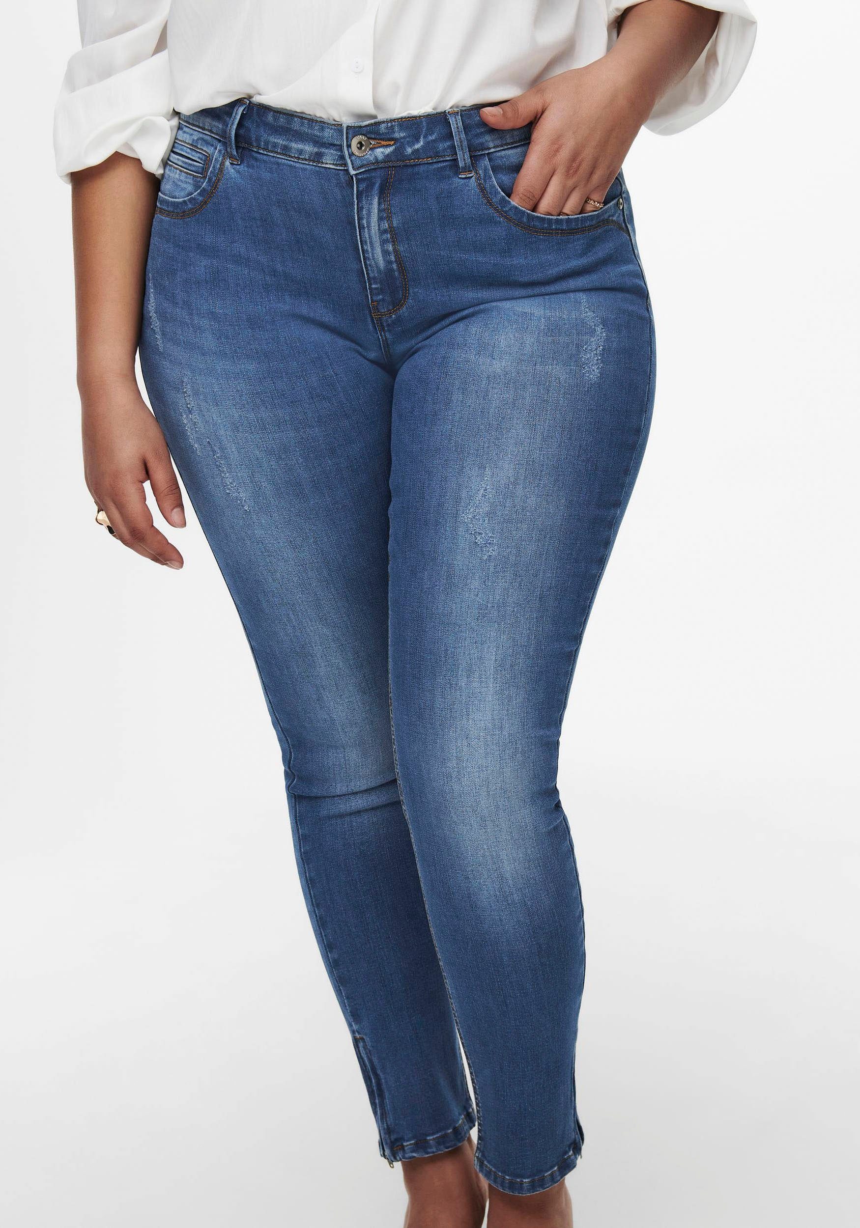 ONLY CARMAKOMA Skinny fit jeans CARKARLA REG SK ANKLE ZIP JNS met ritssluiting onder in de pijpen