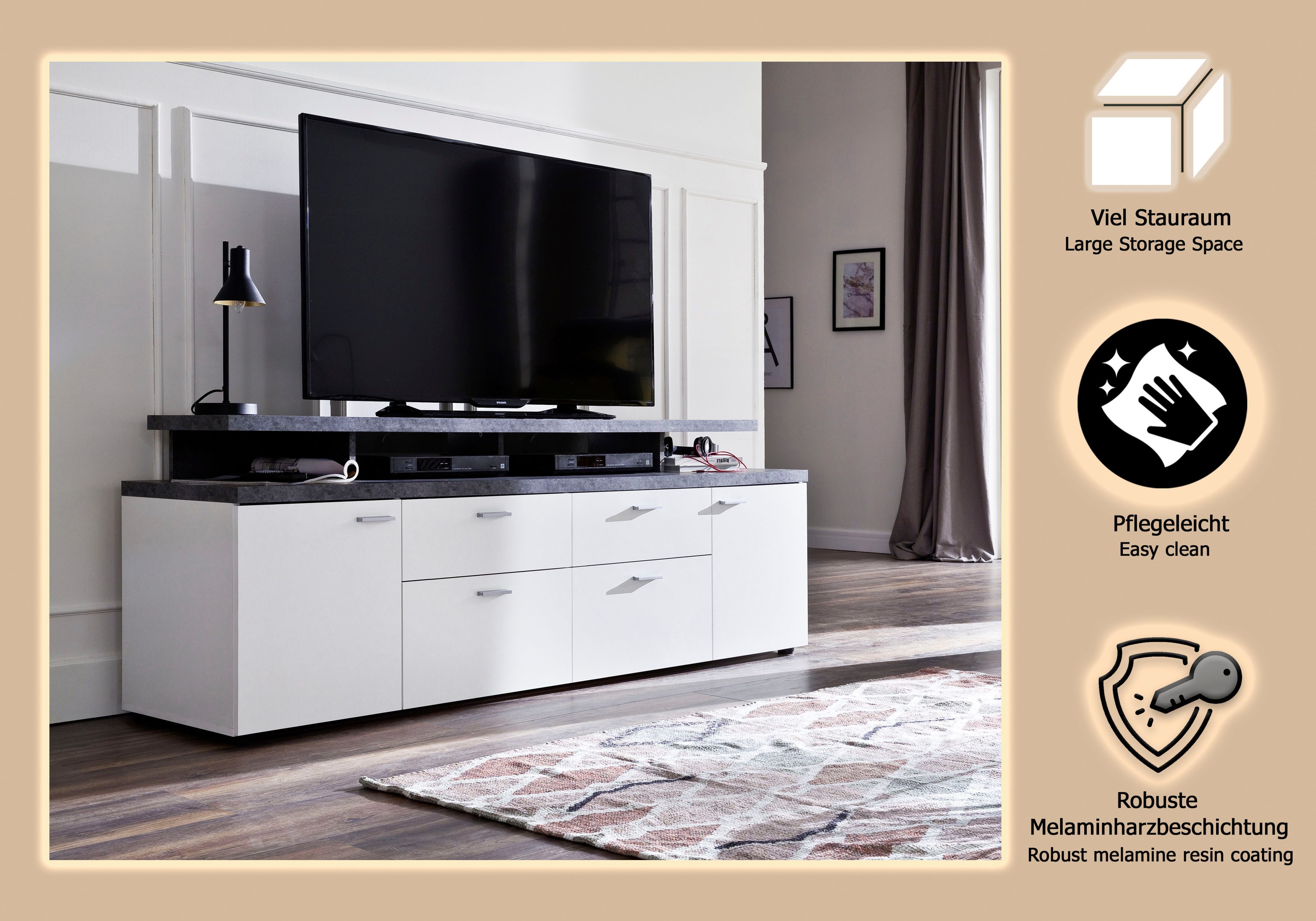 INOSIGN Tv-meubel Messina Lowboard met TV-opzetstuk - Voor televisies tot 60 inch (1 stuk)