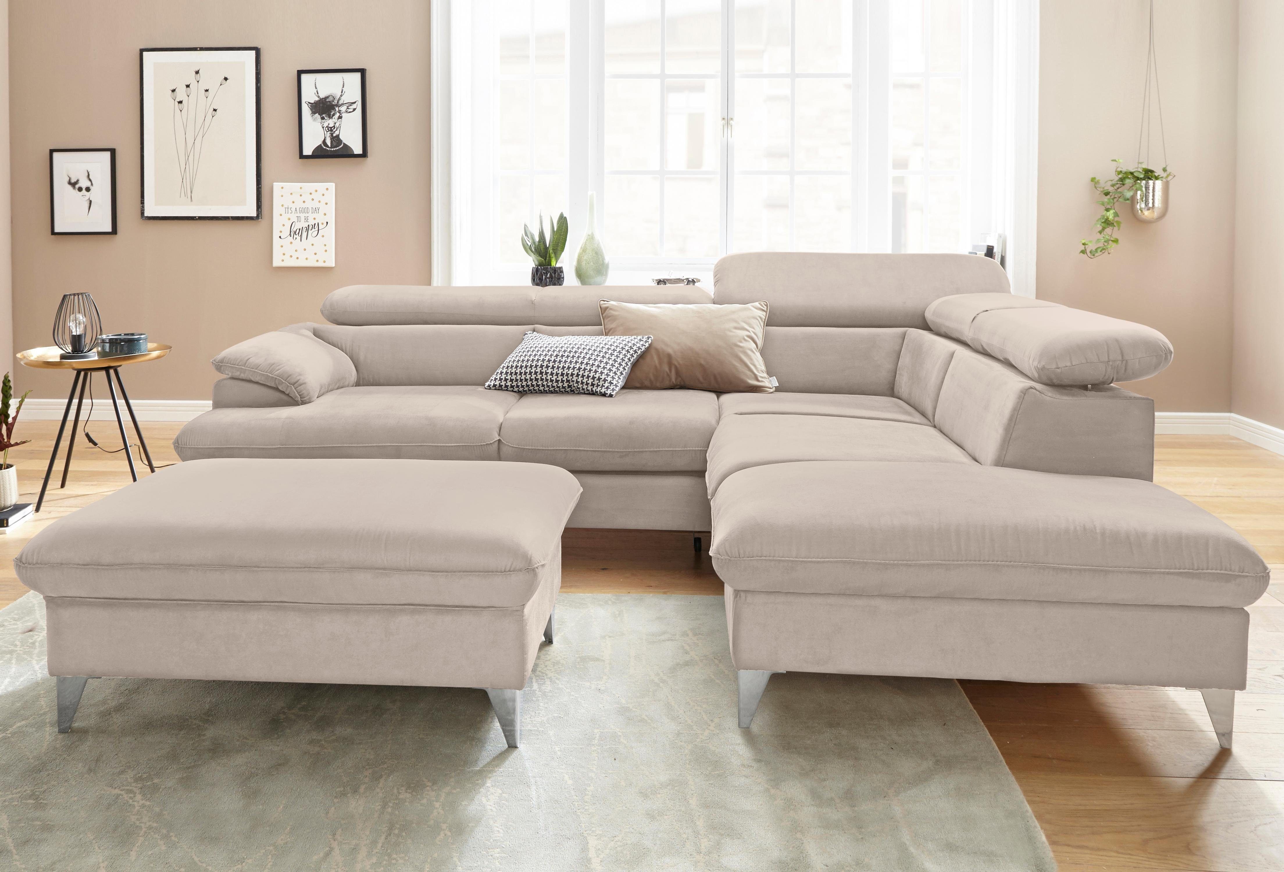COTTA Zithoek Caluso L-vorm beige, zithoeken, Ottomane rechts, Zonder slaapfunctie-met verstelbare hoofdsteun
