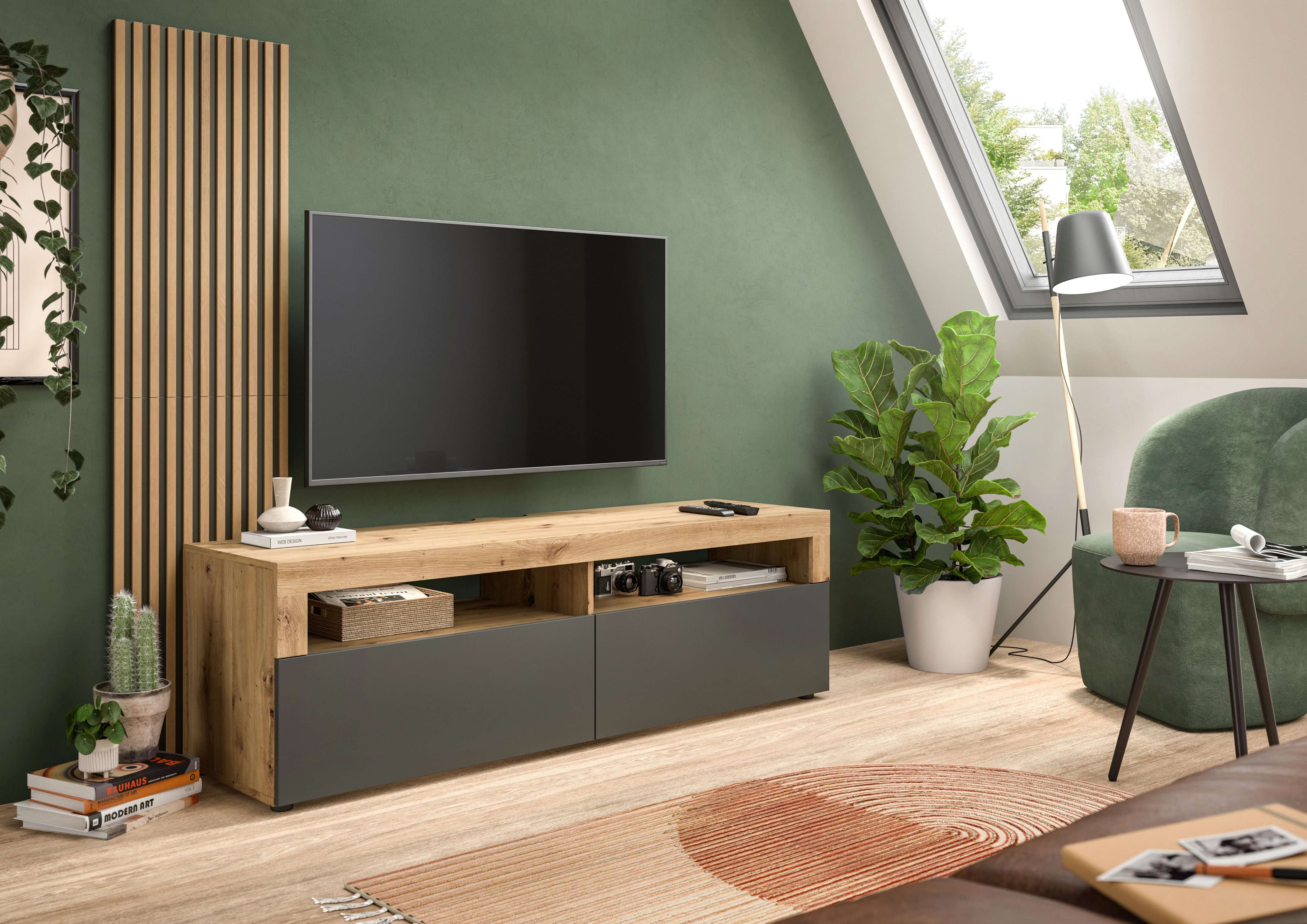 INOSIGN Tv-meubel Telli, Breedte 160 cm, met 2 panelen, 2 kleppen & 2 open vakken