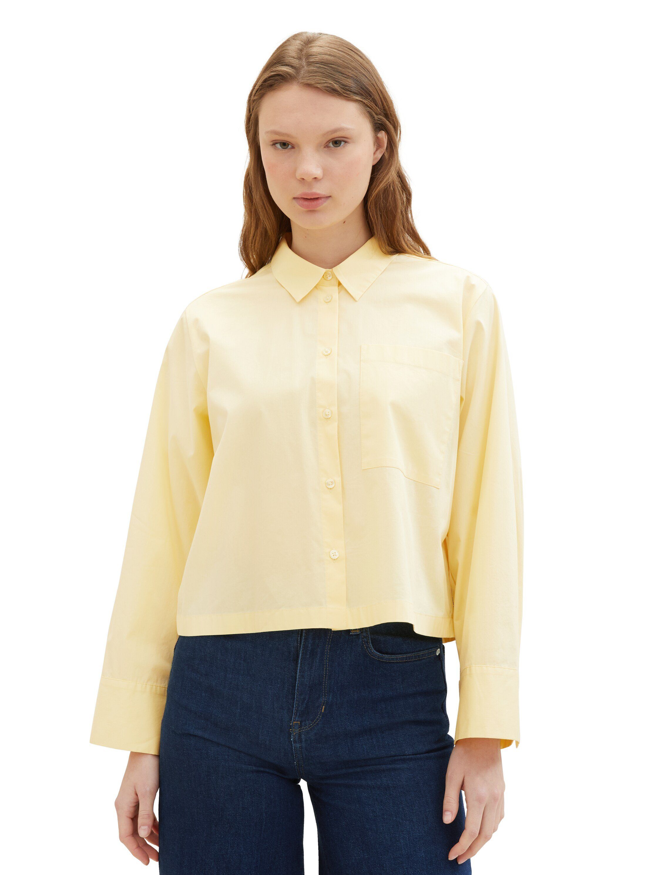 Tom Tailor Denim Overhemdblouse met kellerplooi in oversized-look en extra kort
