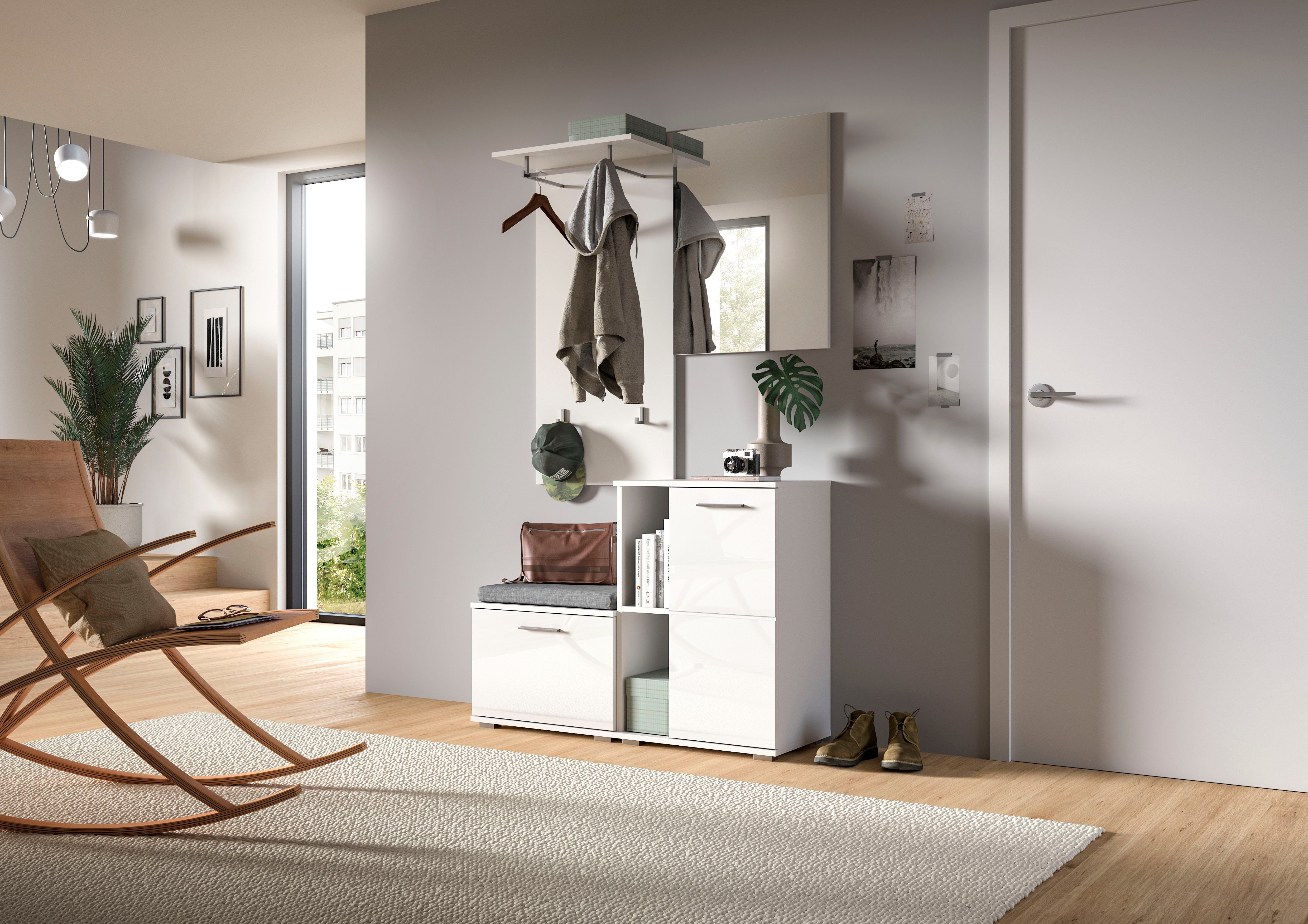 INOSIGN Kapstokpaneel Valge, Hoogte 114 cm, 1 Plank, 2 Haken, 1 Kledingstang (1 stuk)