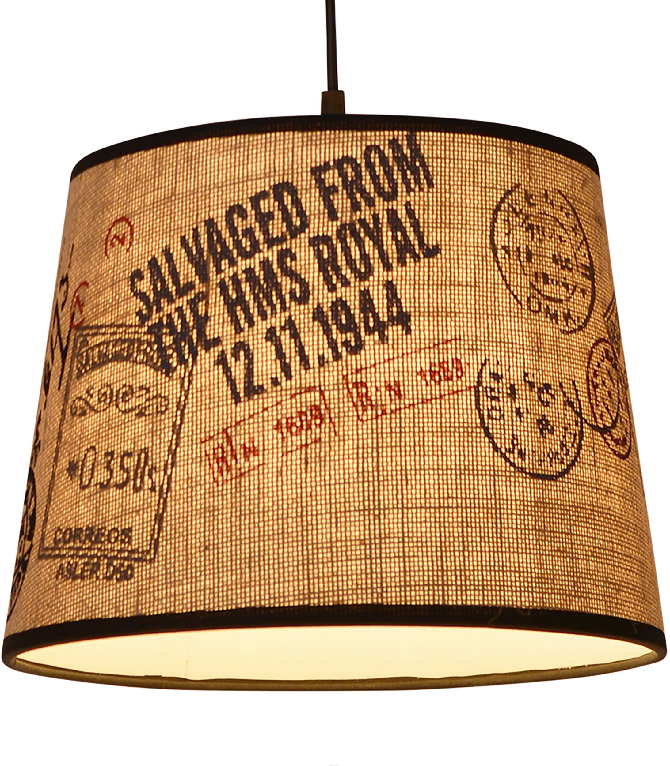 näve Hanglamp Print E27 max. 60 W, kunststof/textiel, kleur: bruin + rood/zwarte motieven (1 stuk)