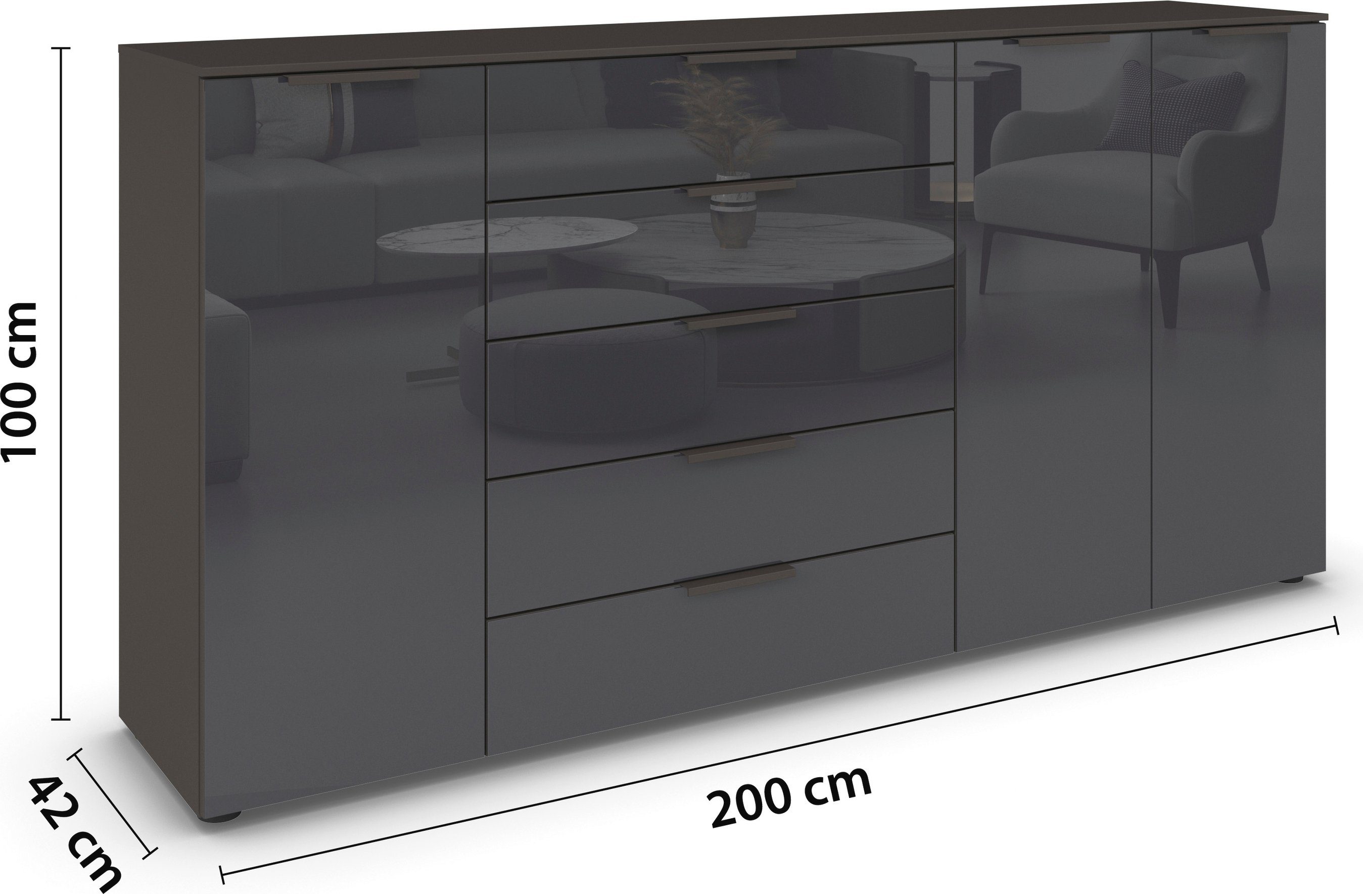rauch Kast met laden en deuren Commode deurkast sideboard combikast FLIPP met glasfront