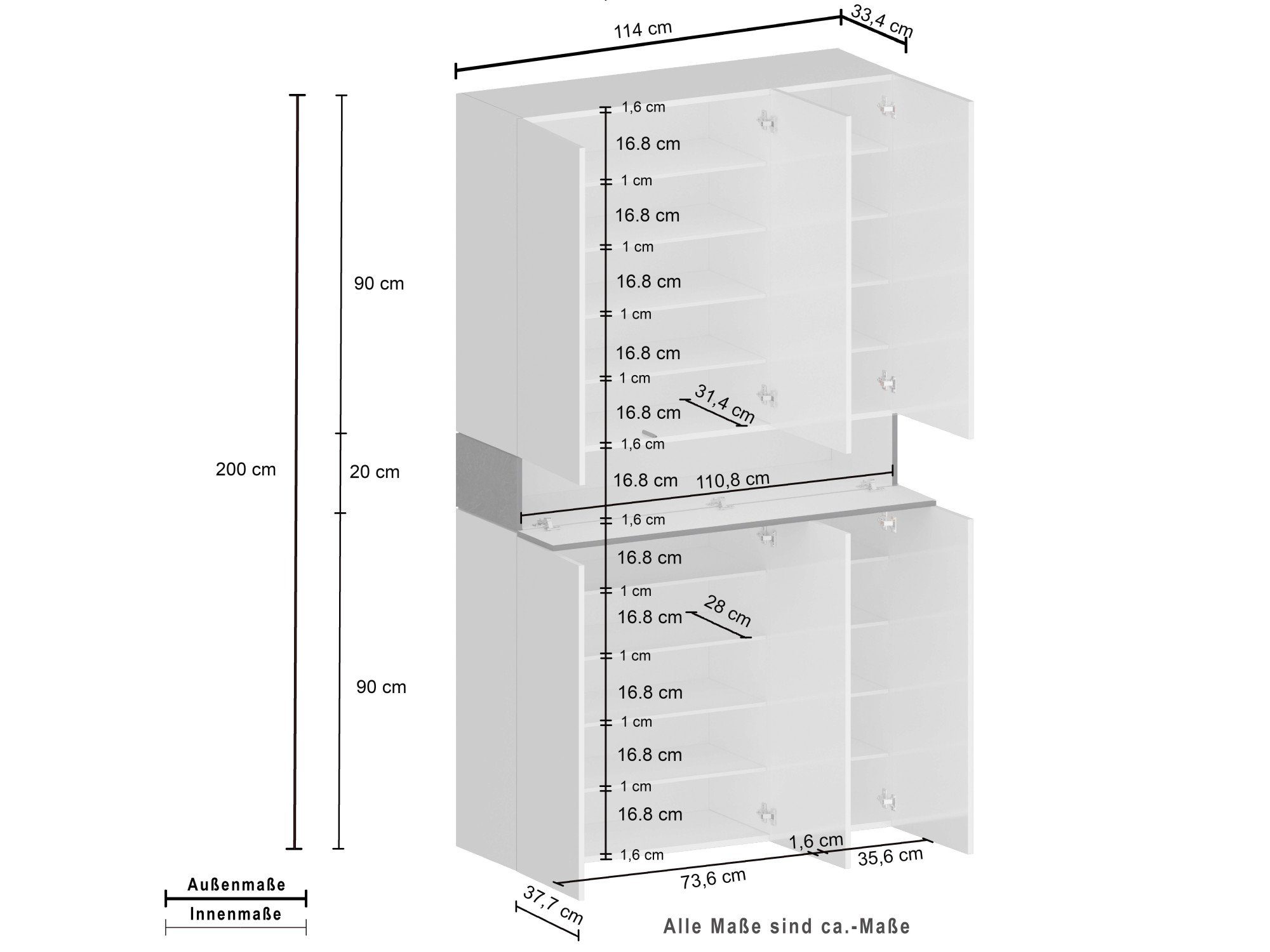 INOSIGN Schoenenkast Savona Hoogte 200cm, 12 inlegplanken, 21 vakken (1 stuk)