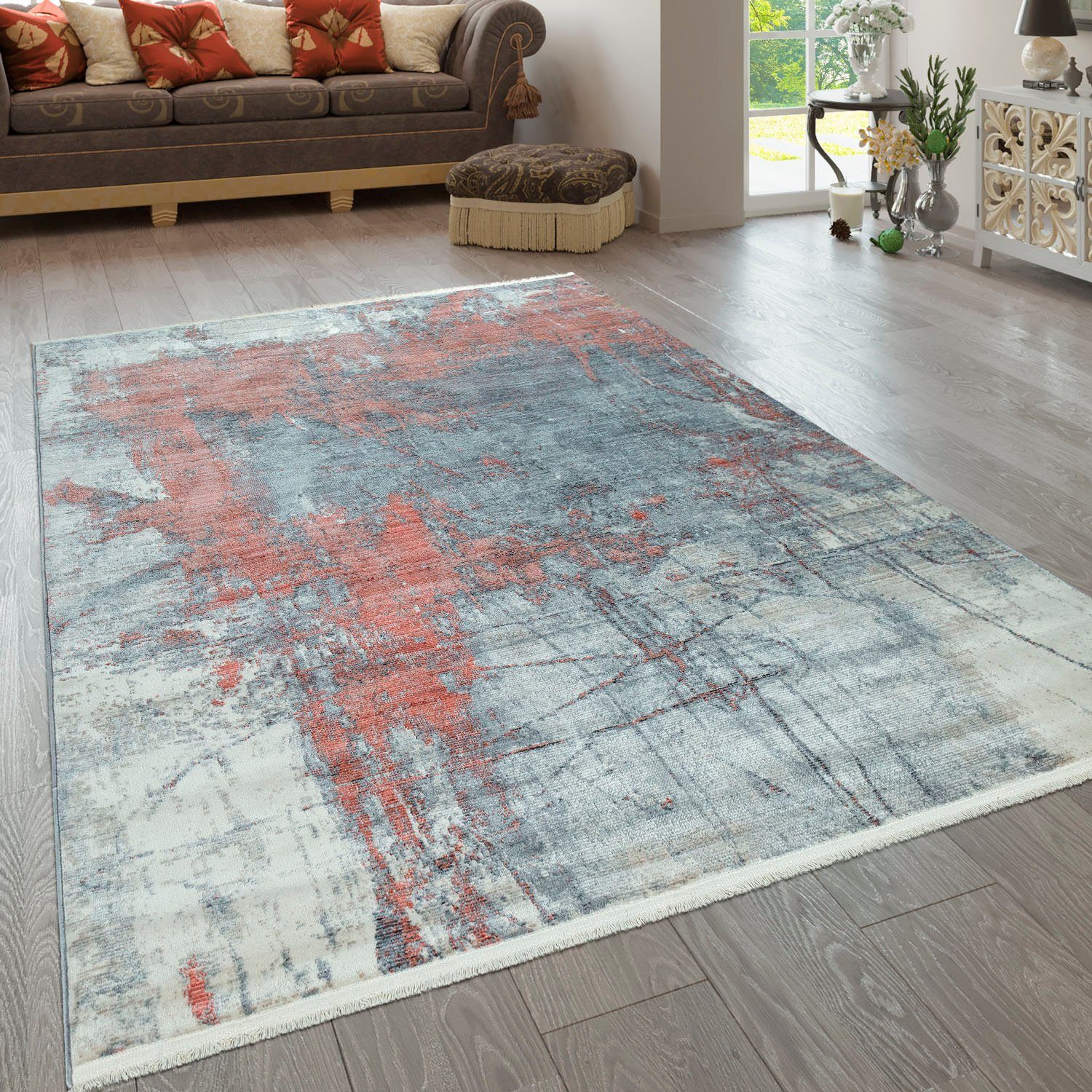 Paco Home Vloerkleed Pandora 328 Korte pool, handgeweven look, modern design, met franje
